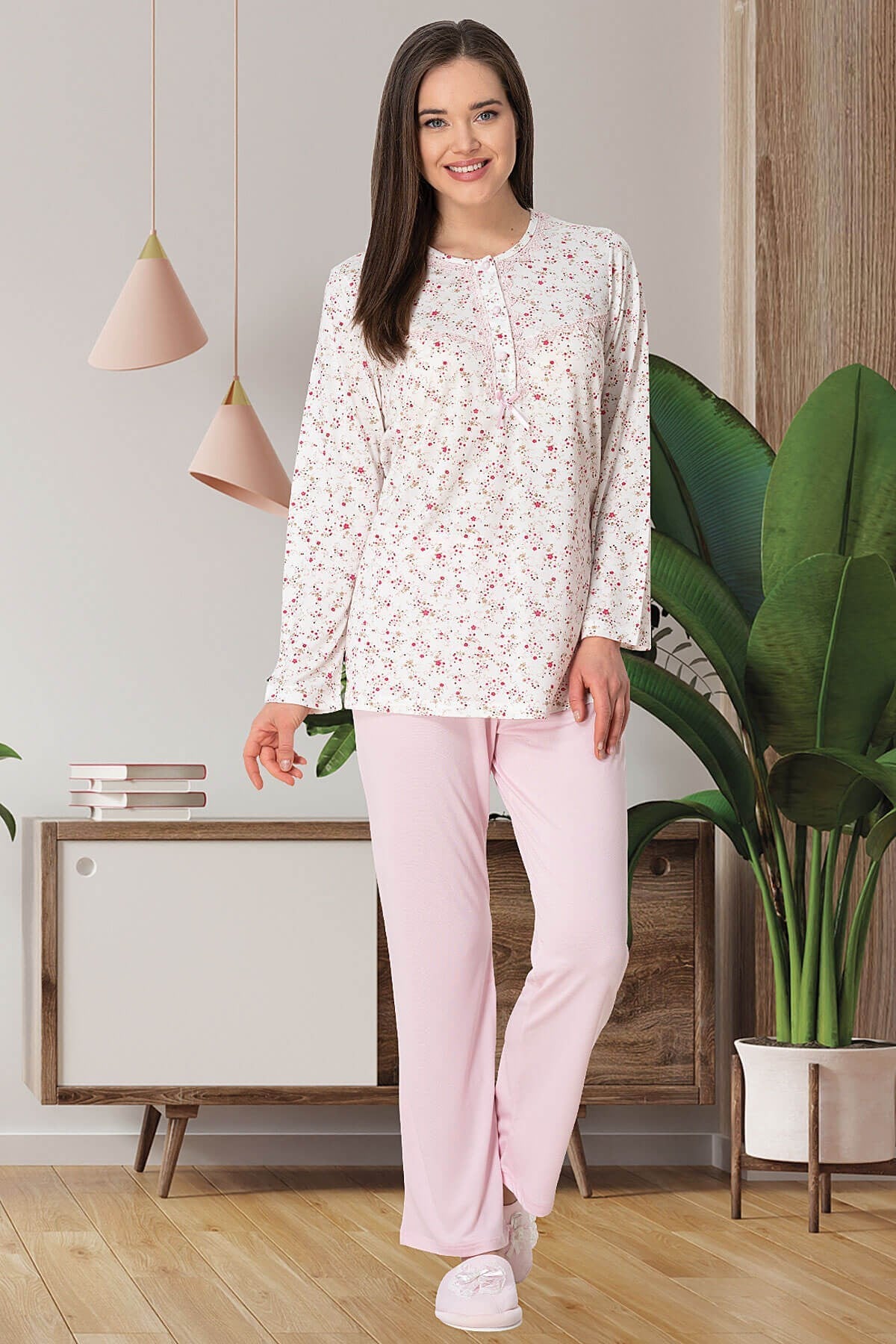 Mecit 5465 Pembe Büyük Beden Kadın Pijama Takımı
