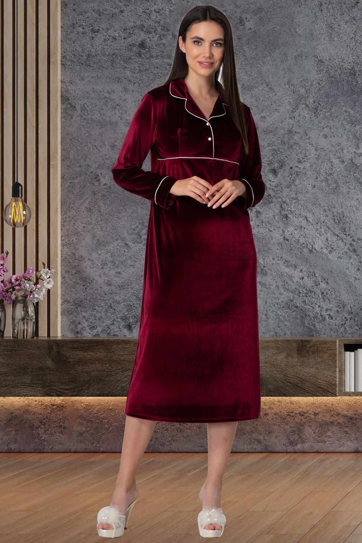 Mecit 5545 Kadife Bordo Lohusa Gecelik