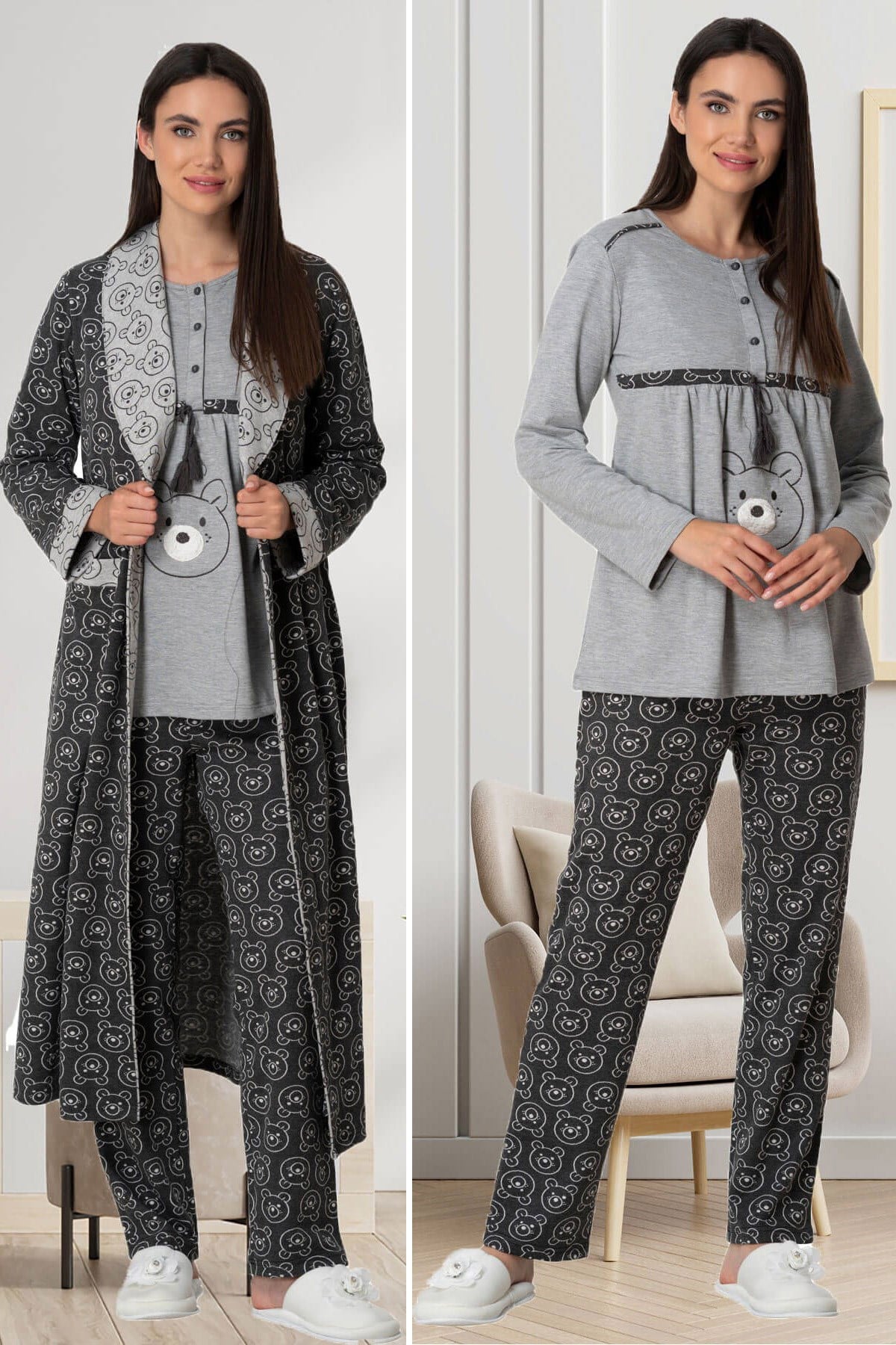 Mecit 5551 Füme Sabahlıklı Lohusa Pijama Takımı