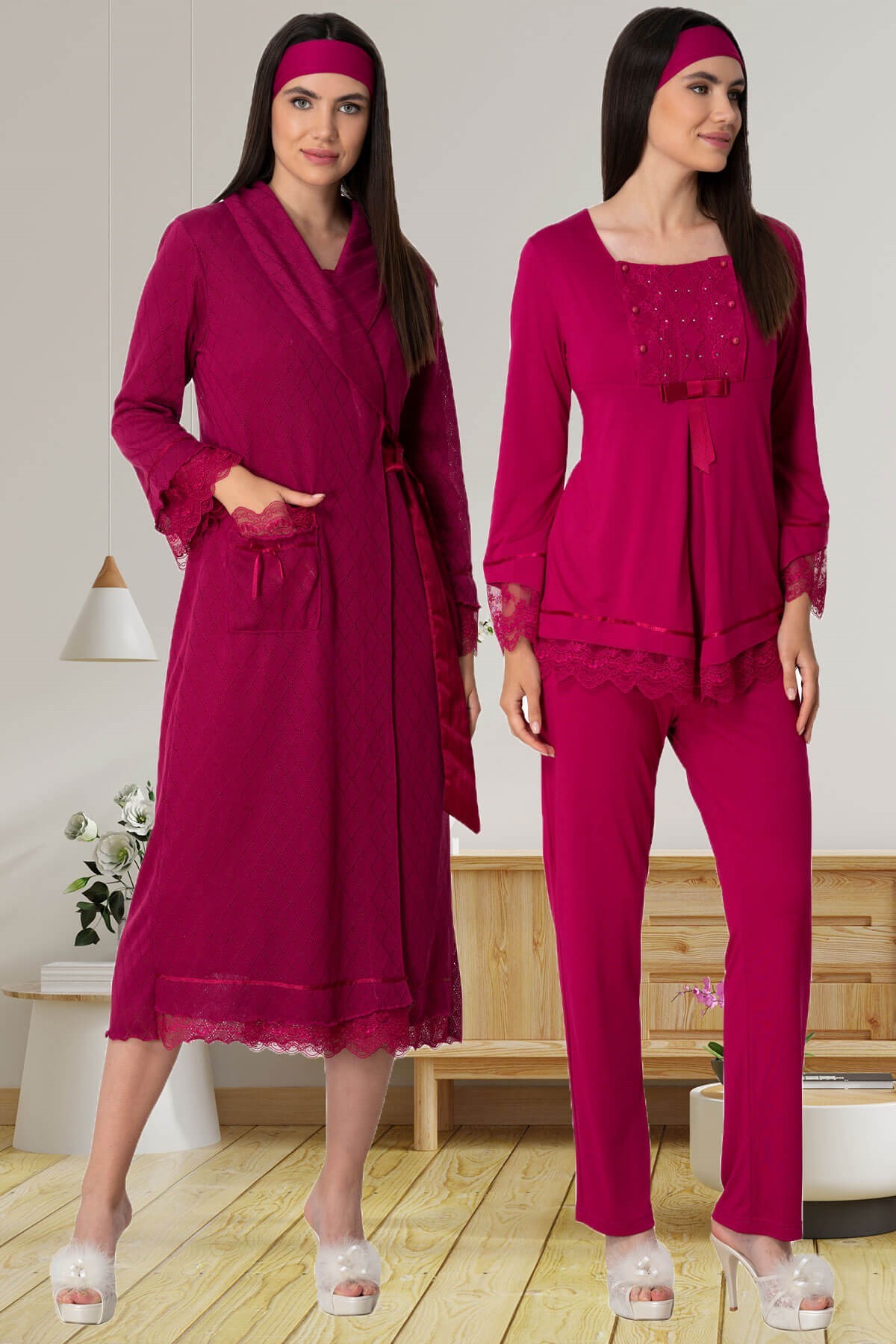 Mecit 5571 Fuşya Lohusa Hamile 4lü Set