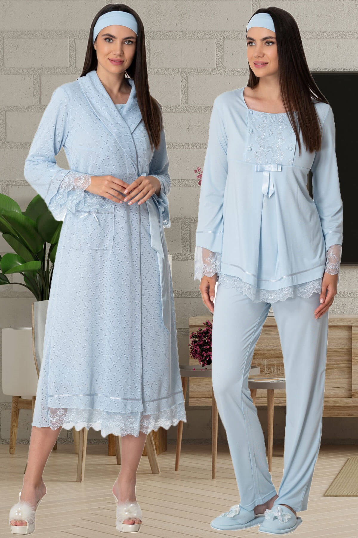 Mecit 5571 Mavi Lohusa Hamile 4lü Set