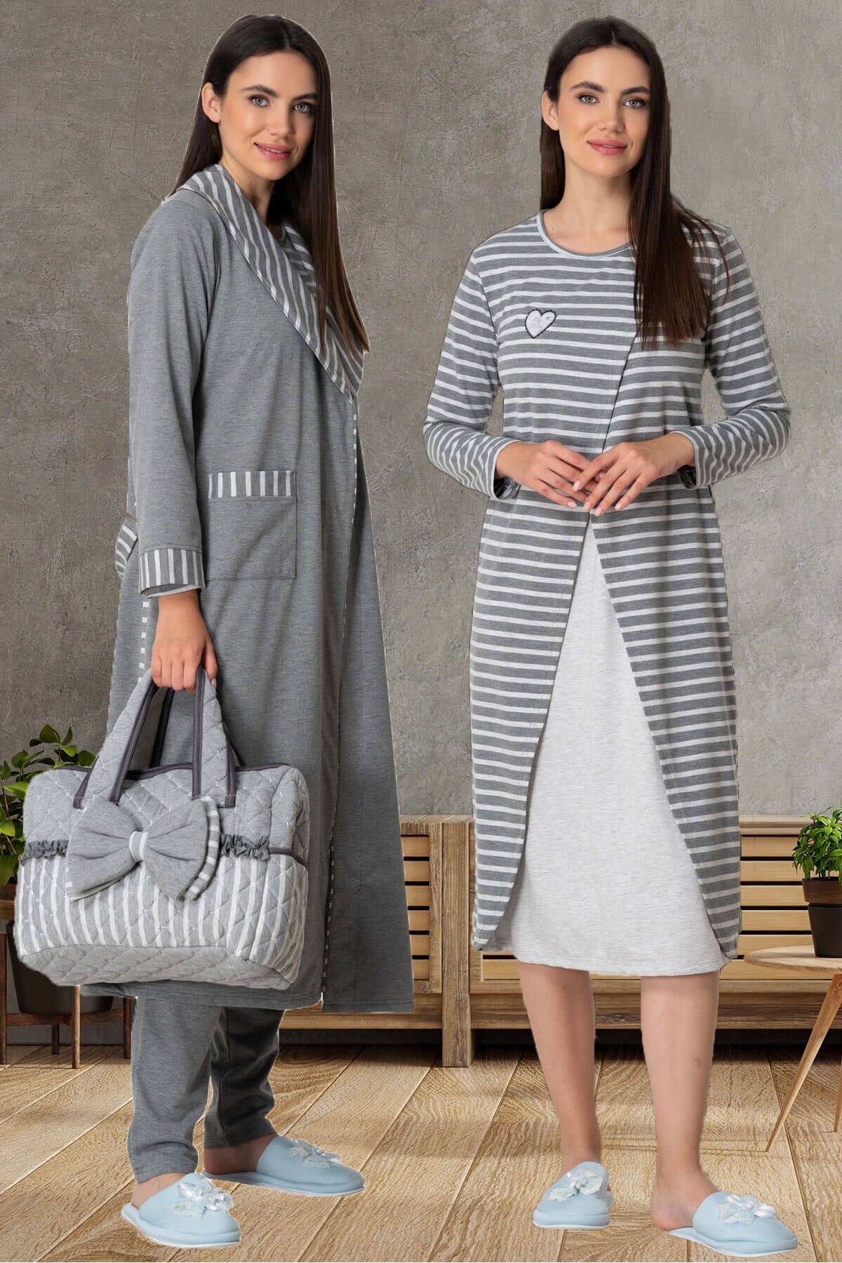 Mecit 5577 Gri Lohusa Hamile 4lü Set