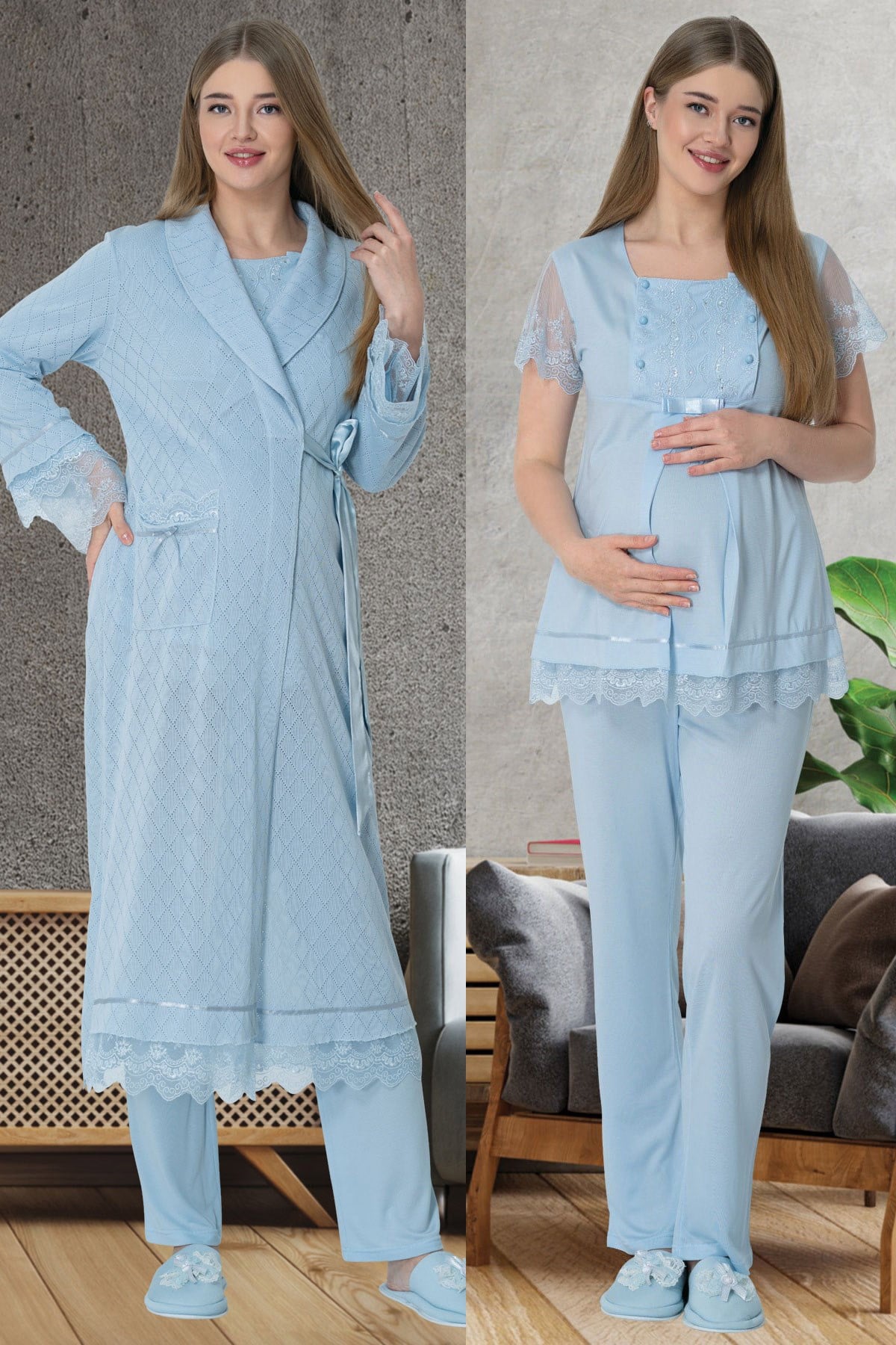 Mecit 5621 Mavi Triko Sabahlıklı Pijama Takımı