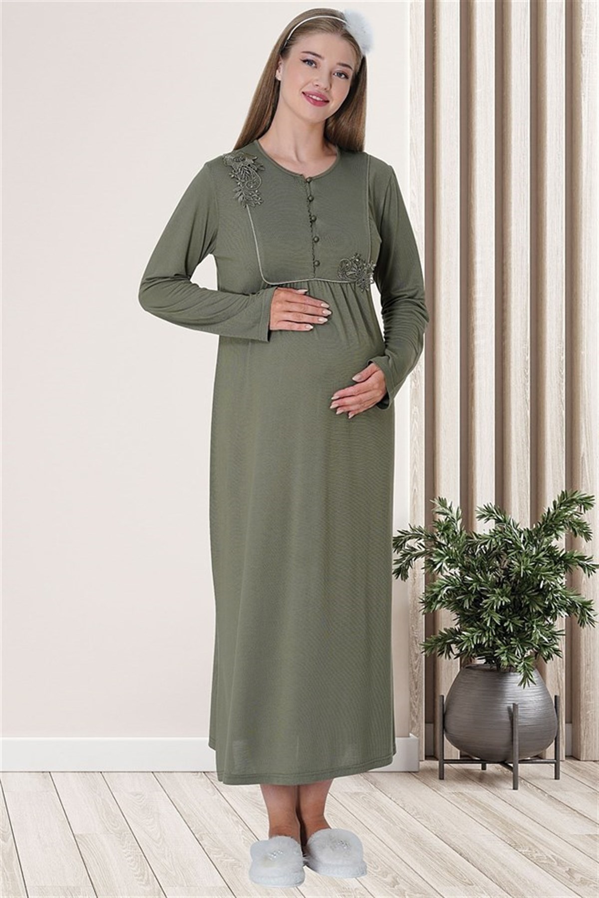 Mecit 5704 Yeşil Lohusa Hamile Gecelik