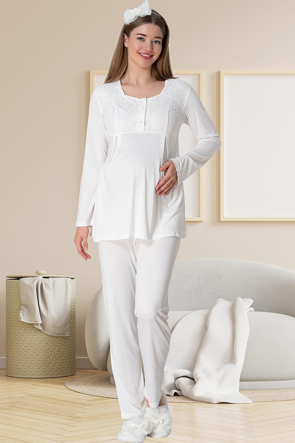 Mecit 5806 Ekru Hamile Lohusa Pijama Takımı