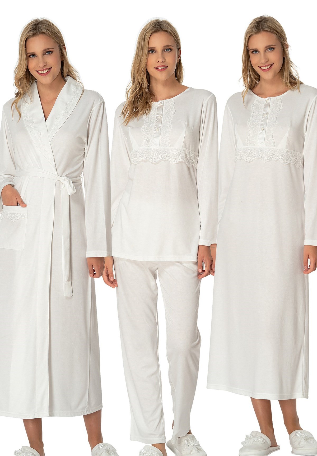 Mecit 6019 Ekru Dantelli Lohusa Hamile Set