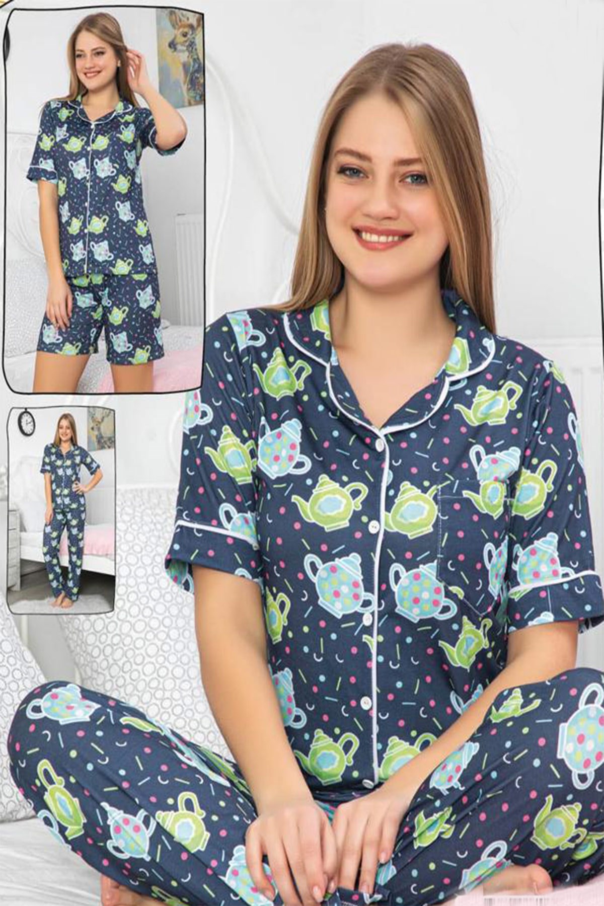 Milizsa 34117 Önden Düğmeli Lohusa Pijama ve Şortlu Set