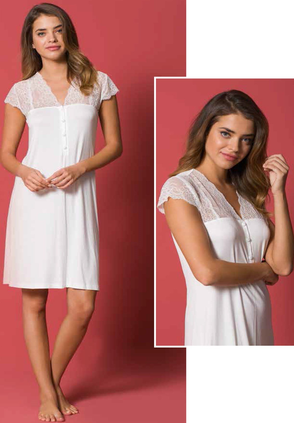 Monamise 18200 Omuzları Dantel Detaylı Lohusa Gecelik