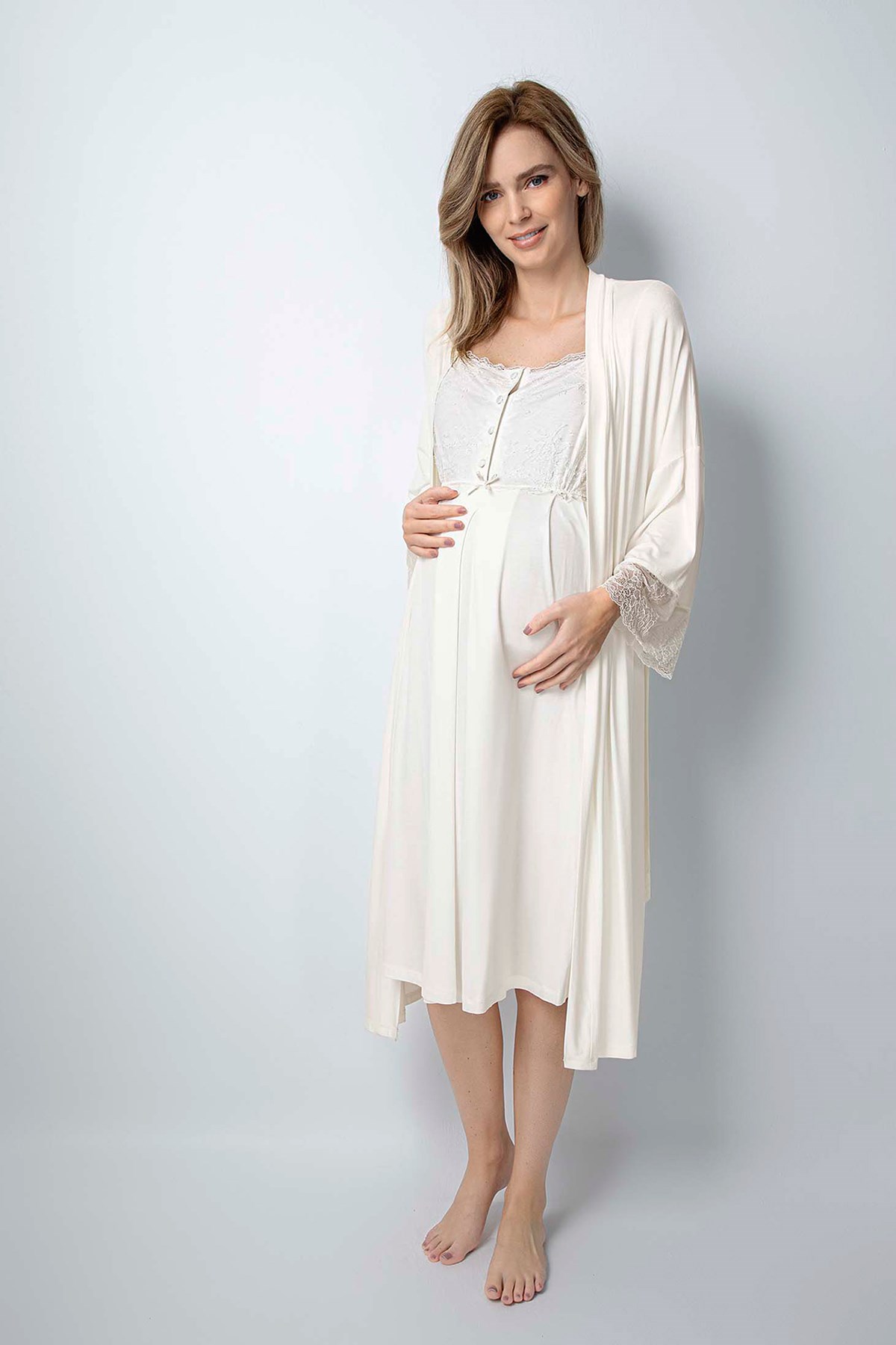 Monamise 18202 Maternity Nightgown with Robe Set for Hospital and Home