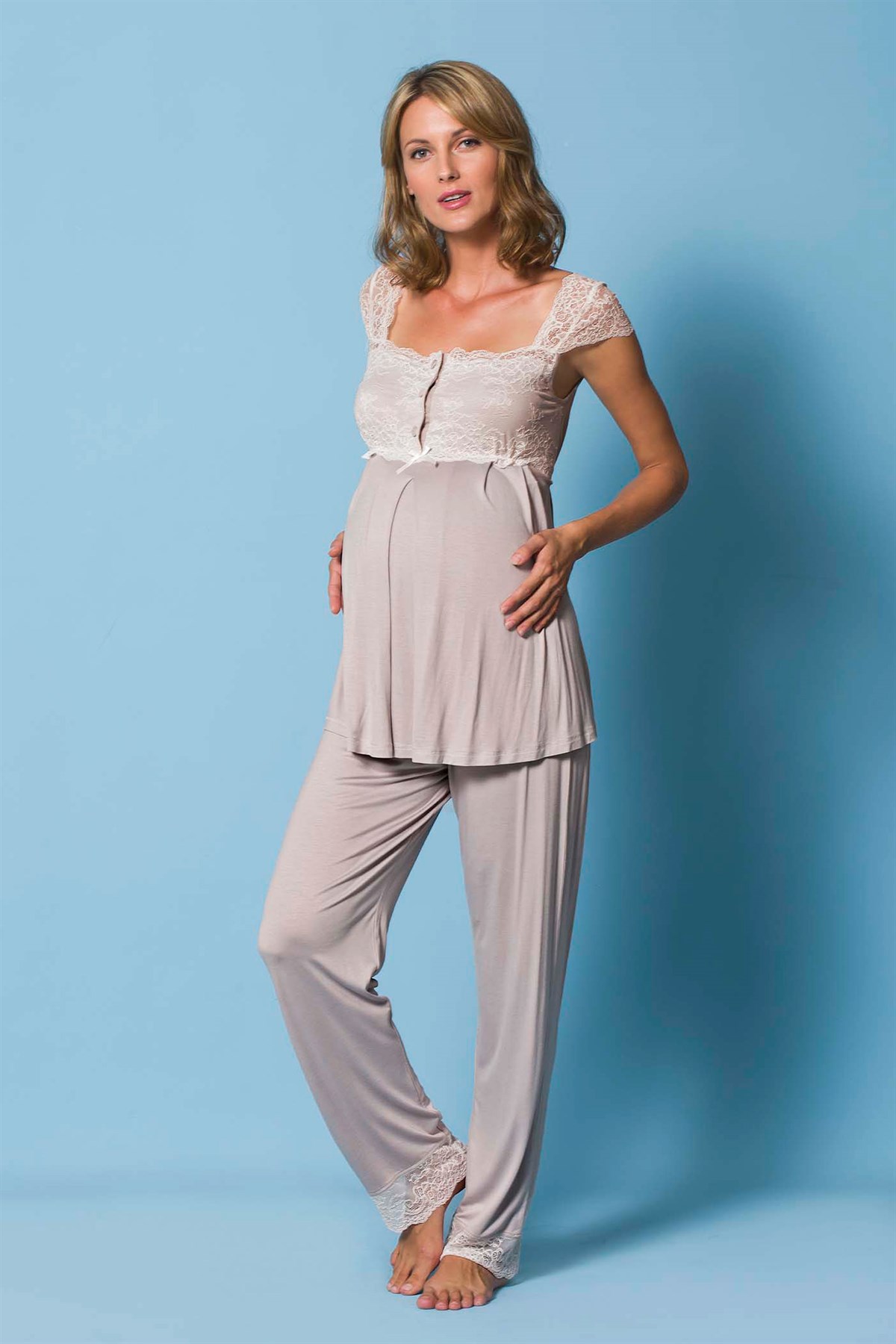 Monamise 18304 Omuzları Dantel Lohusa Pijama
