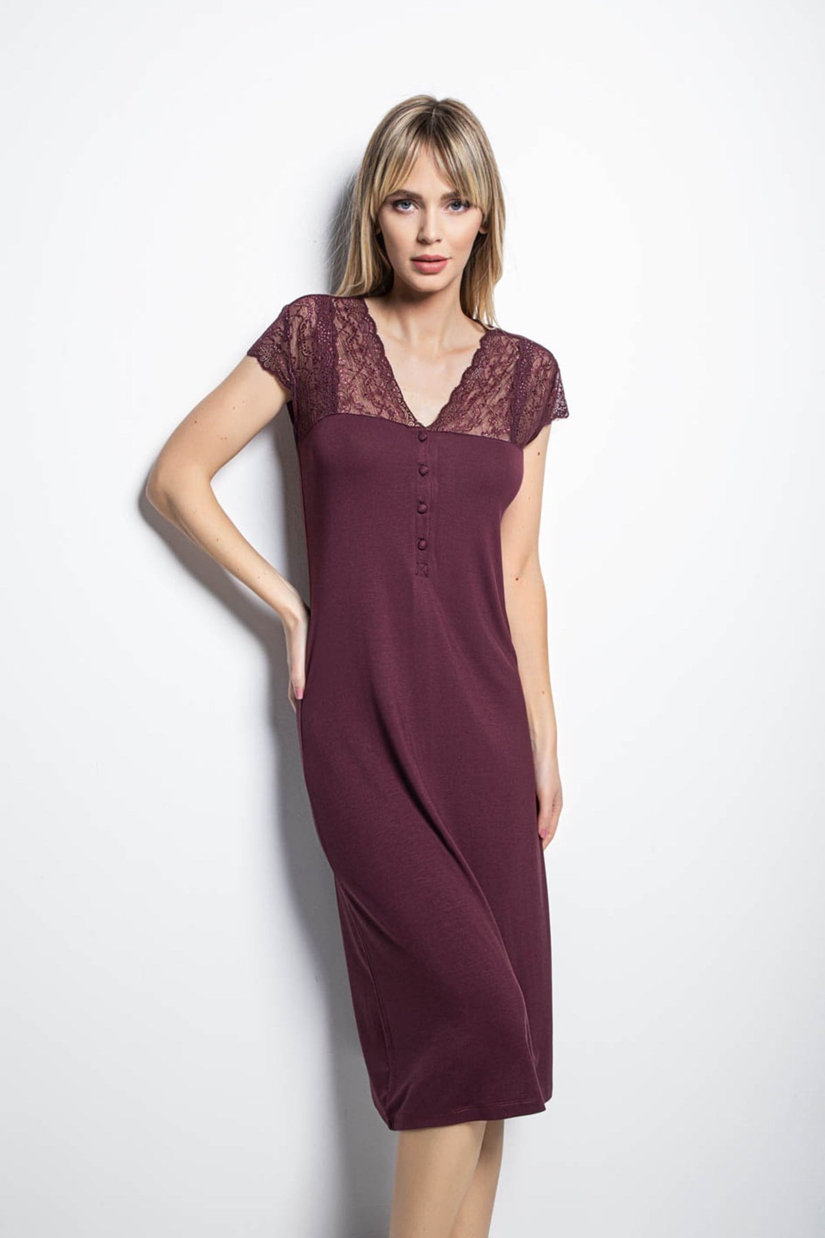 Monamise 18403 Lace Detailed Shoulders Maternity Nightgown