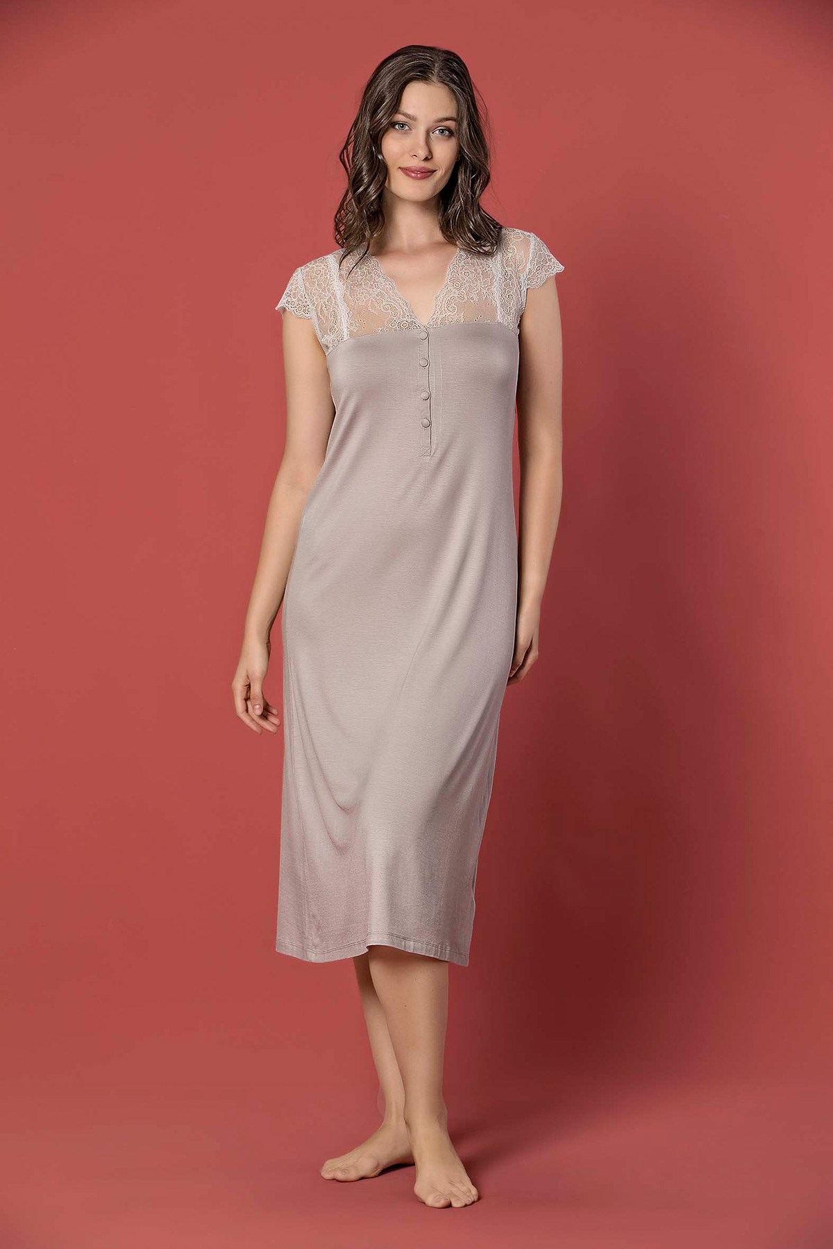 Monamise 18405 Omuzları Dantel Lohusa Gecelik