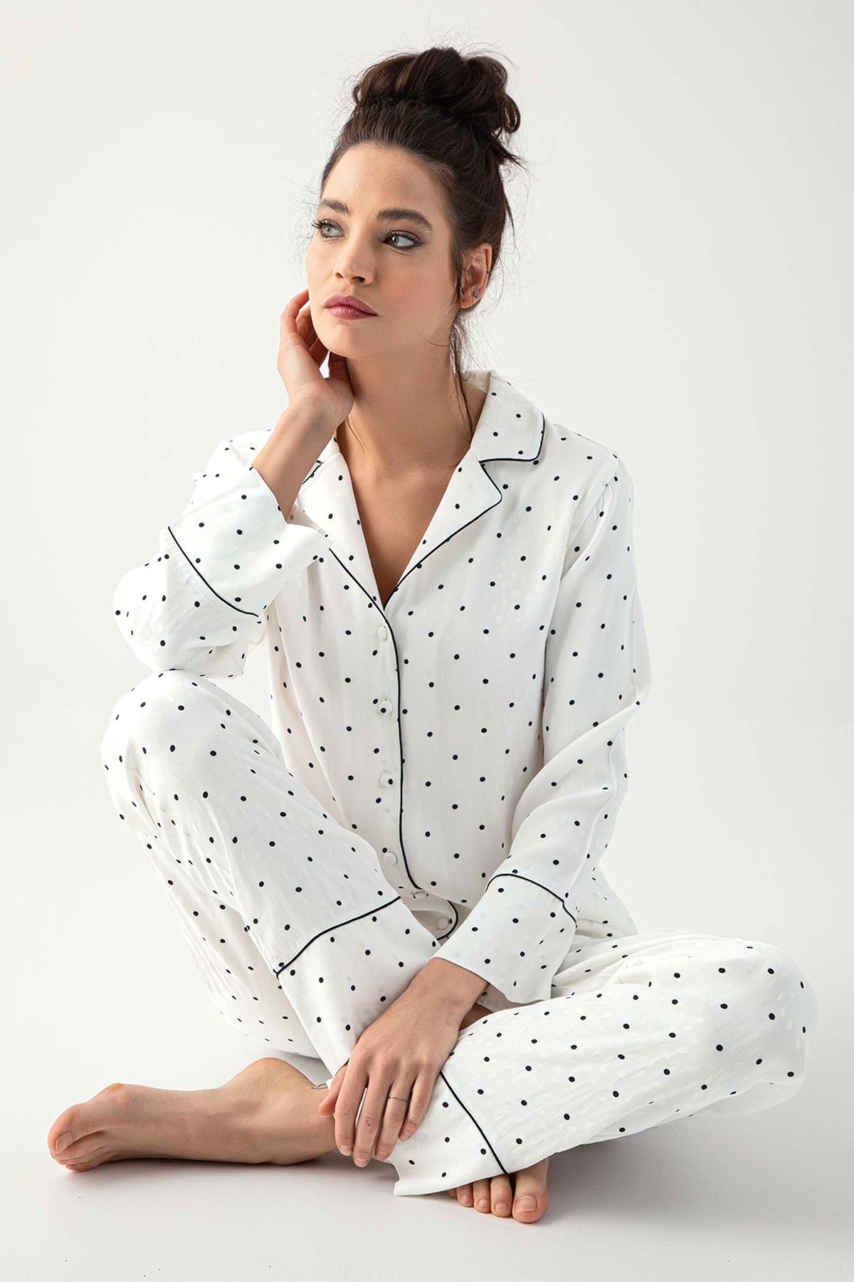 Monamise 19130 Puan Detaylı Önden Düğmeli Lohusa Pijama