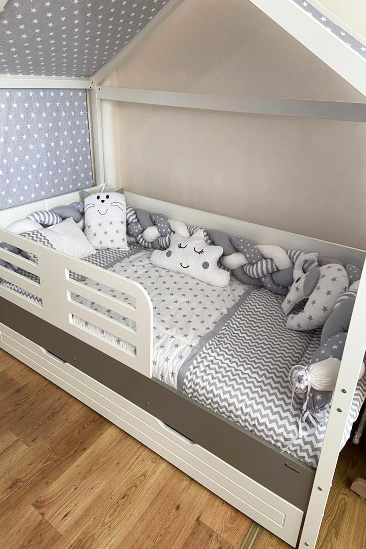 Montessori Beşik için Gri Lüx 9lu Bebek Uyku Seti - Lohusa Hamile