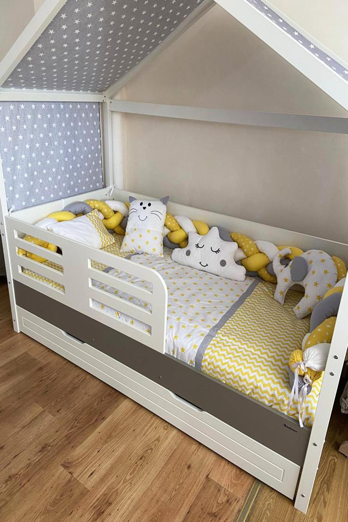 Montessori Beşik için Sarı-Gri Lüx 9lu Bebek Uyku Seti - Lohusa Hamile