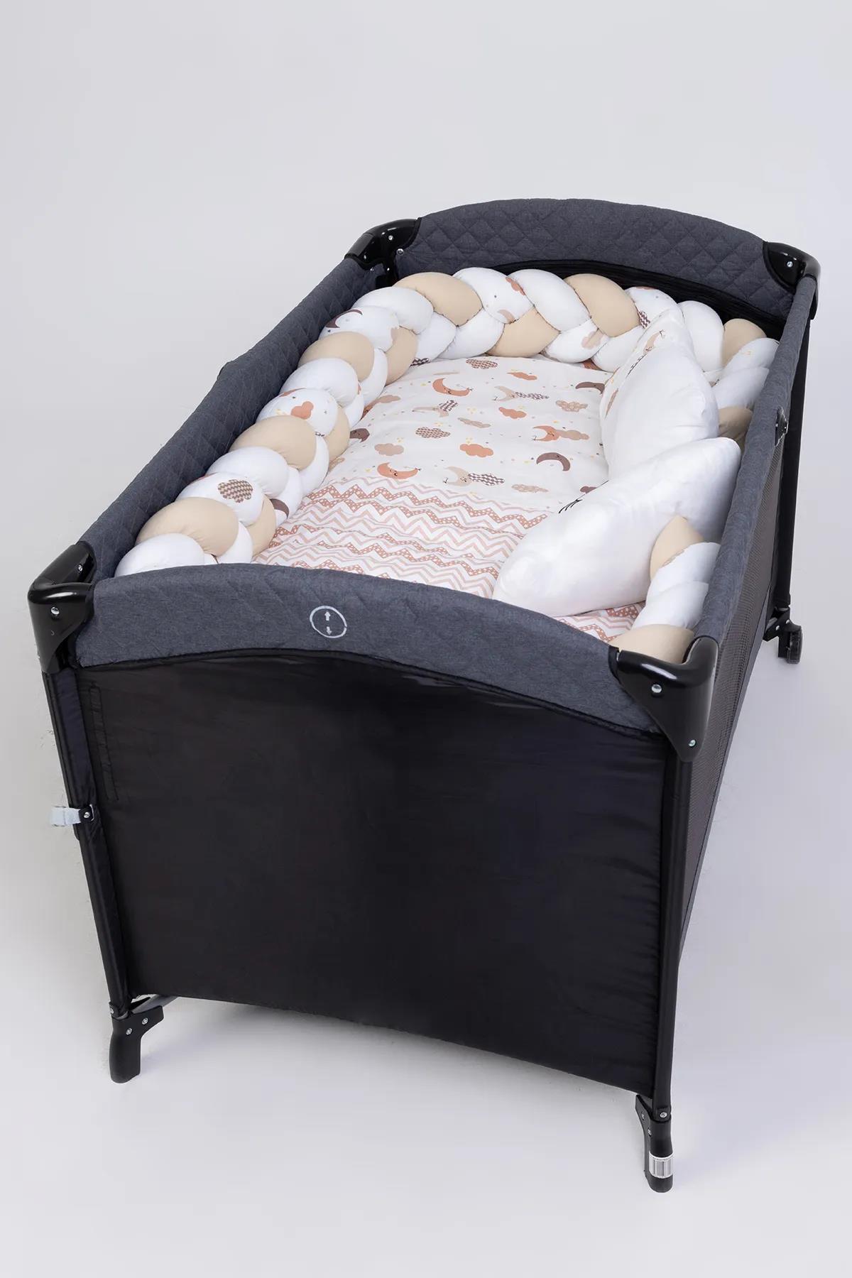 Örgülü Park Beşik 6lı Kahve Bebek Uyku Seti