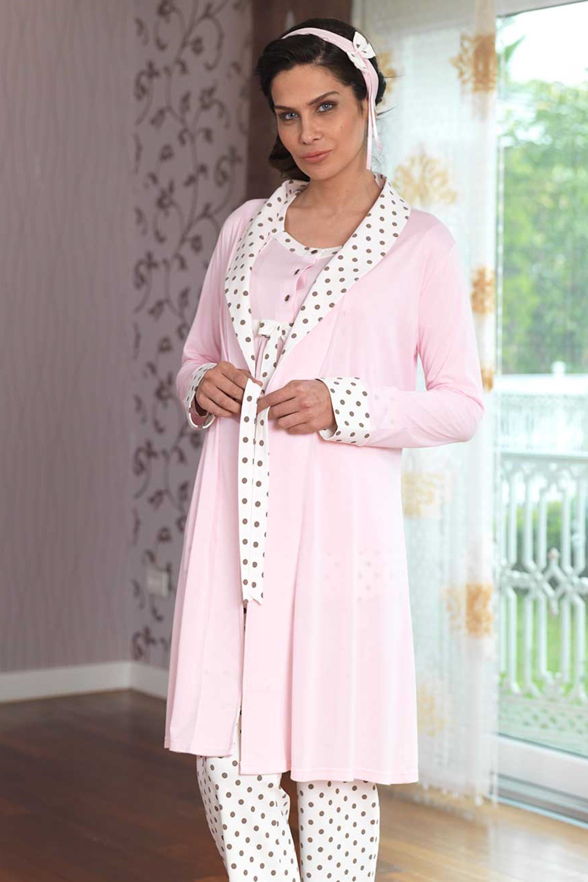 Oyda 23-117 Puan Detaylı Sabahlıklı Lohusa Pijama Takımı