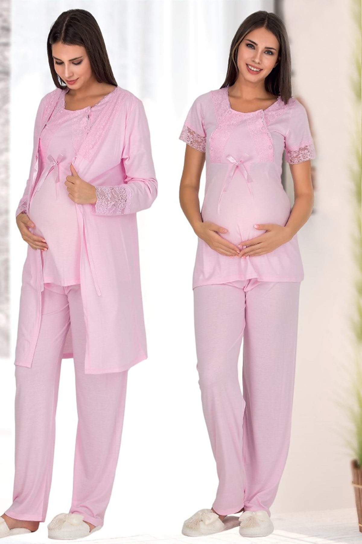 Oyda 5106 Dantel Detaylı Sabahlıklı Lohusa Pijama Takımı