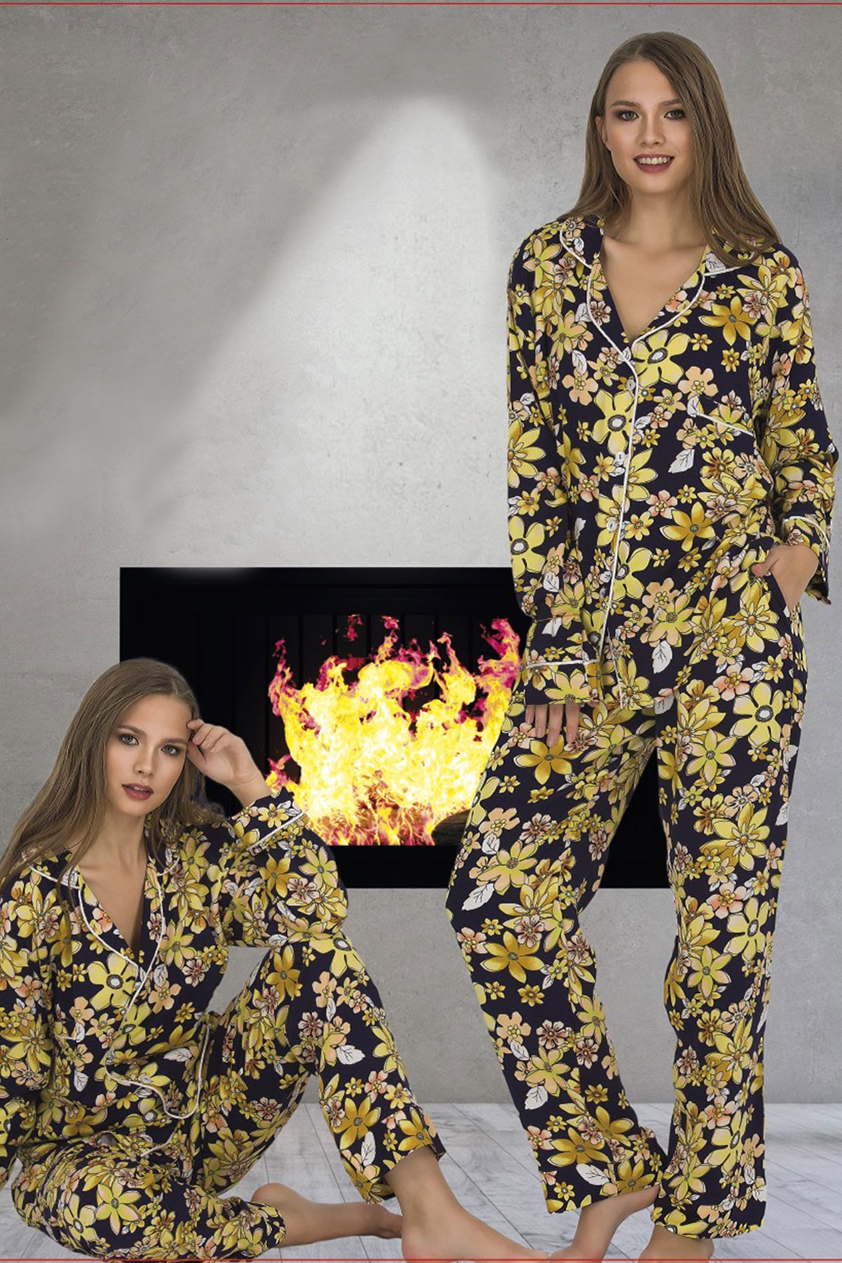 Oyda 6212 Çiçekli Önden Düğmeli Lohusa Pijama Takımı