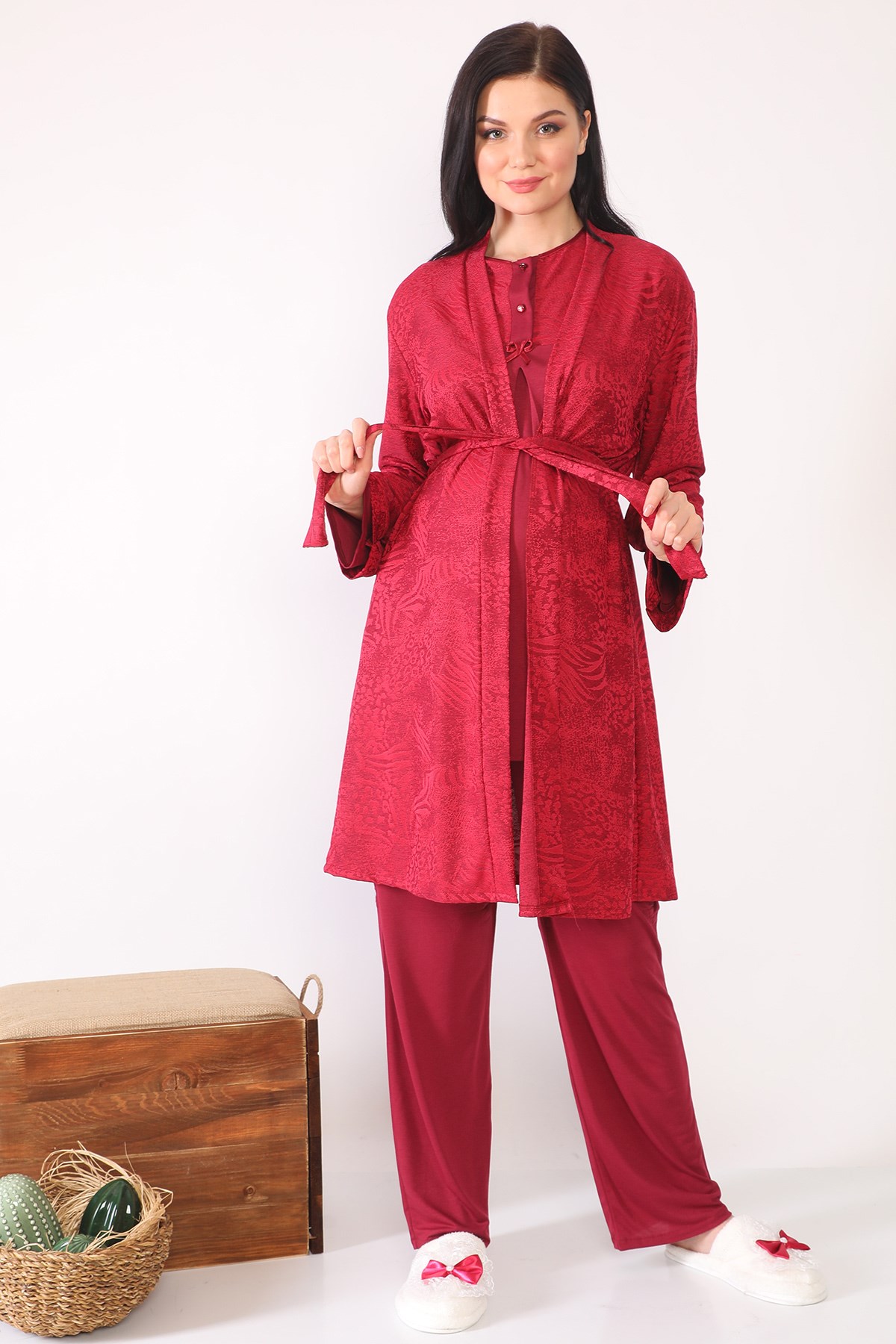 Pelagia Bordo Sabahlıklı Lohusa Pijama Takımı
