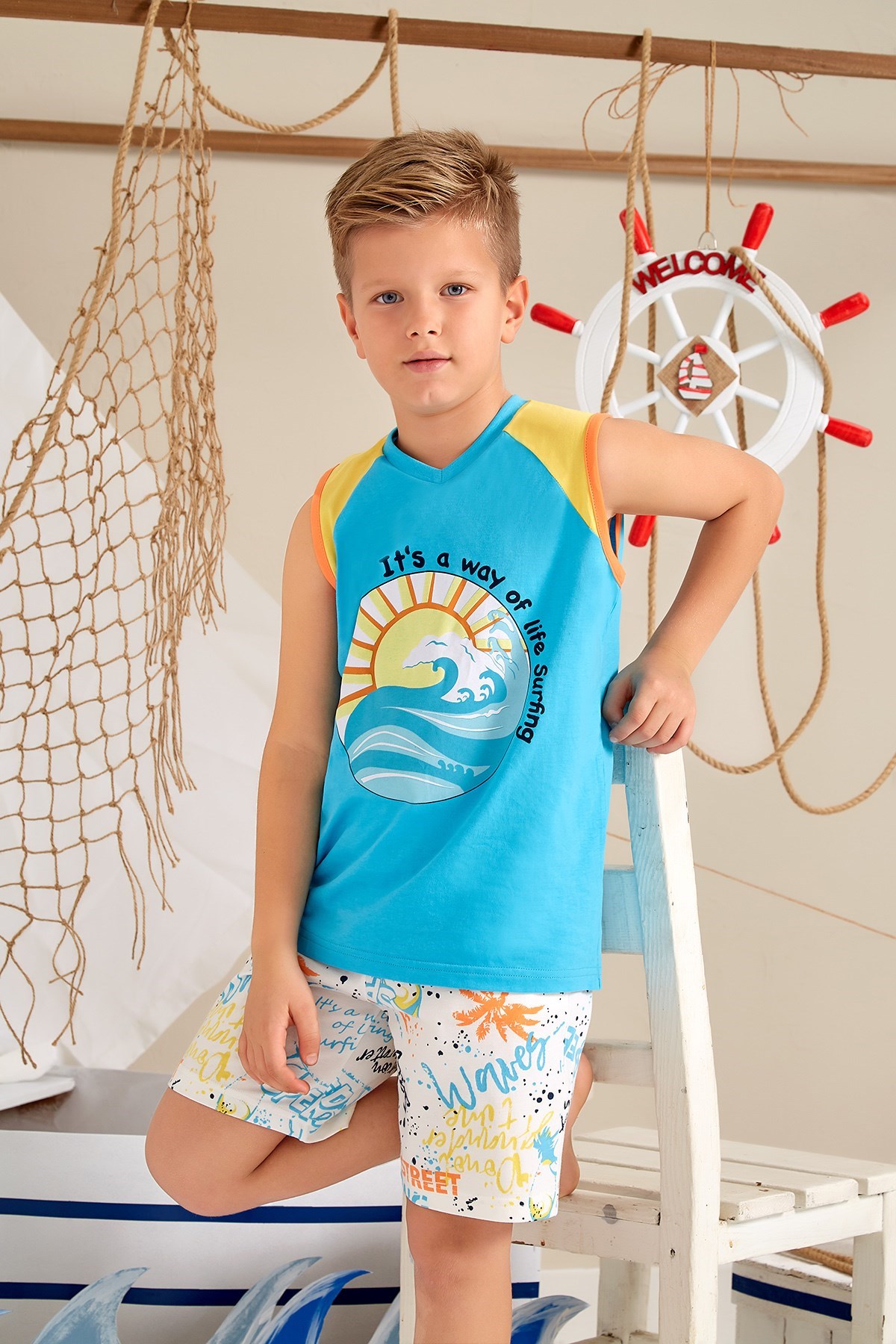 Pikidor 0034 Erkek Çocuk Turkuaz Şortlu Takım