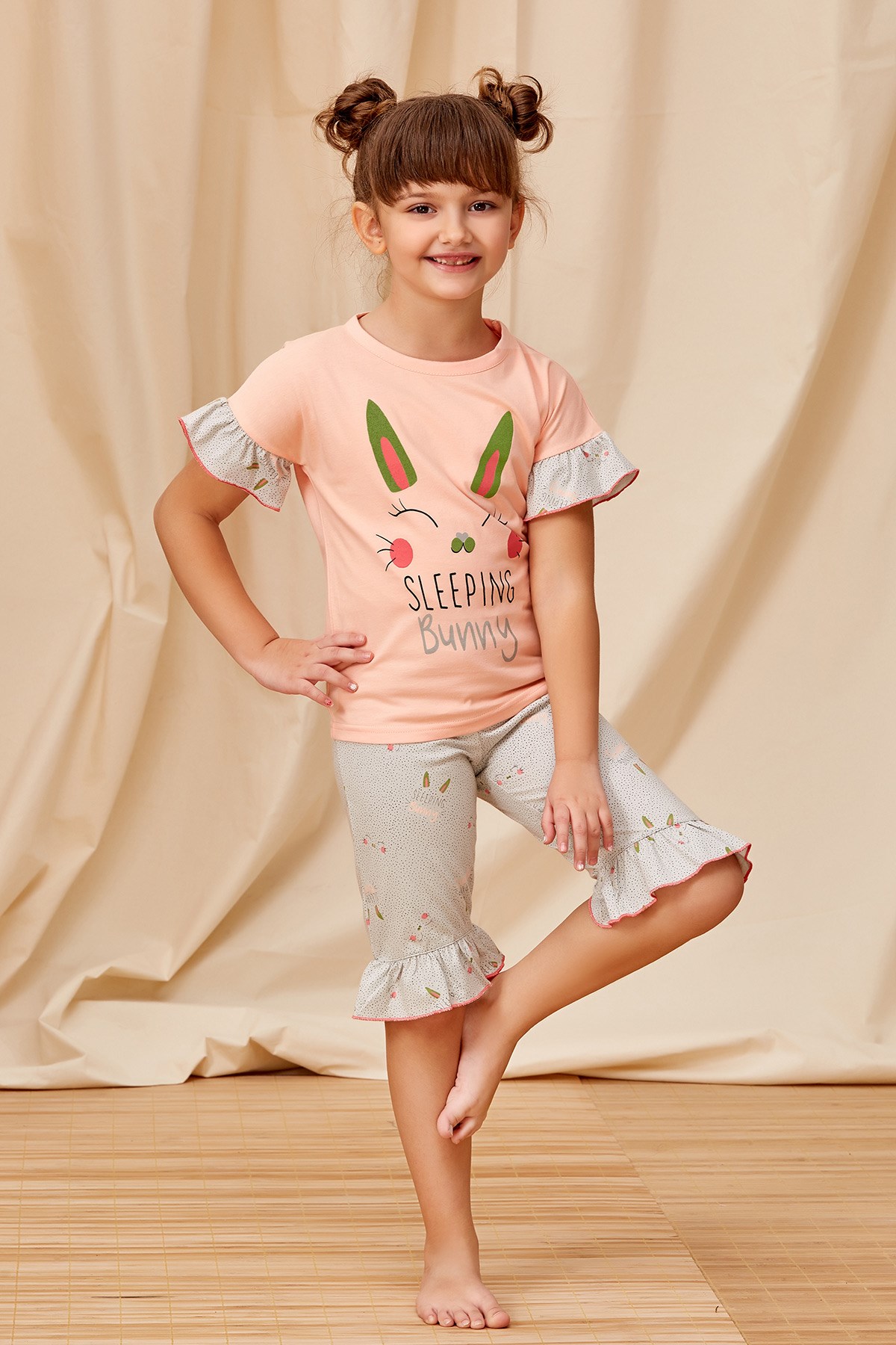 Pikidor 152pk Kız Çocuk Somon Kapri Pijama Takımı