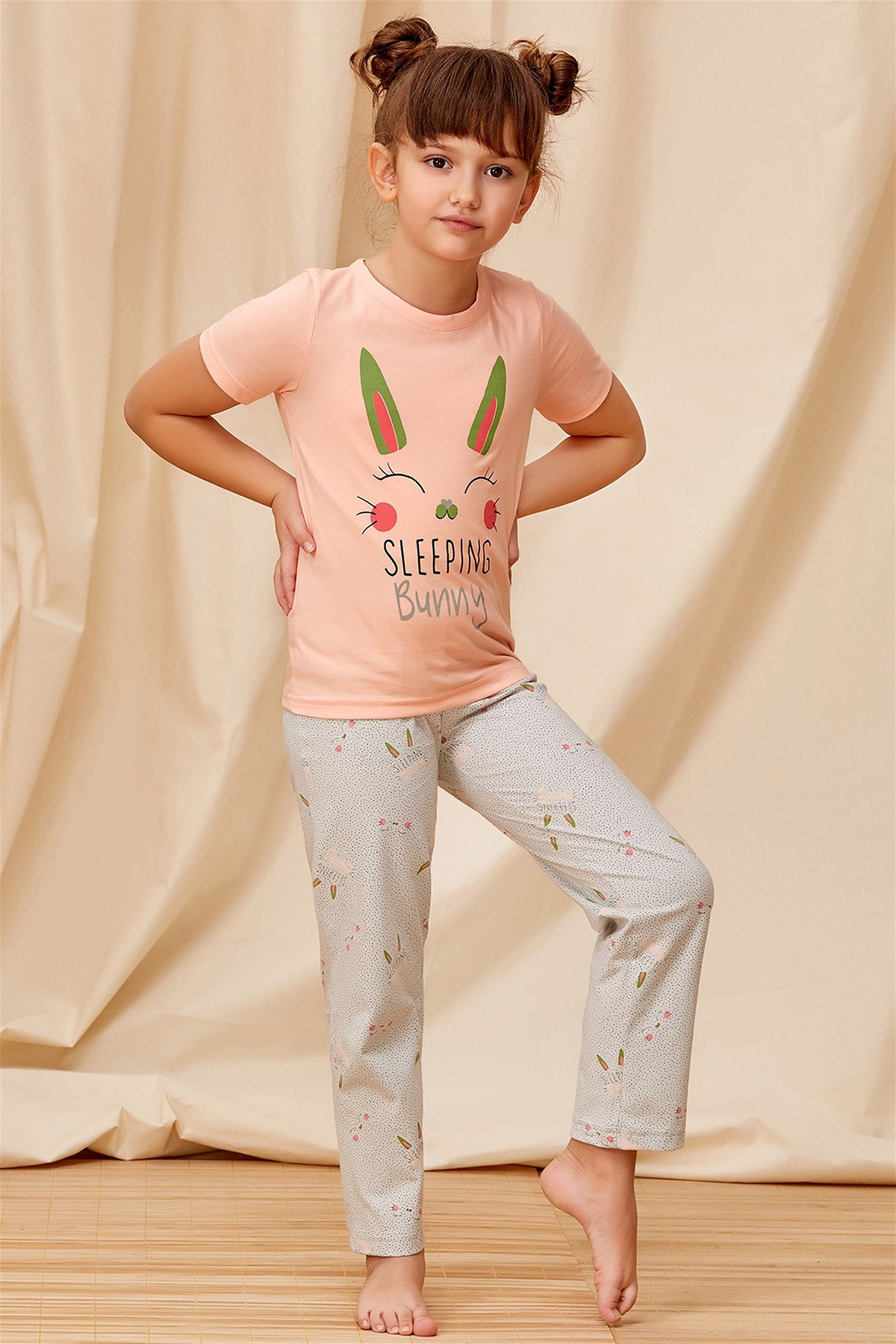 Pikidor 155pk Kız Çocuk Somon Pijama Takım