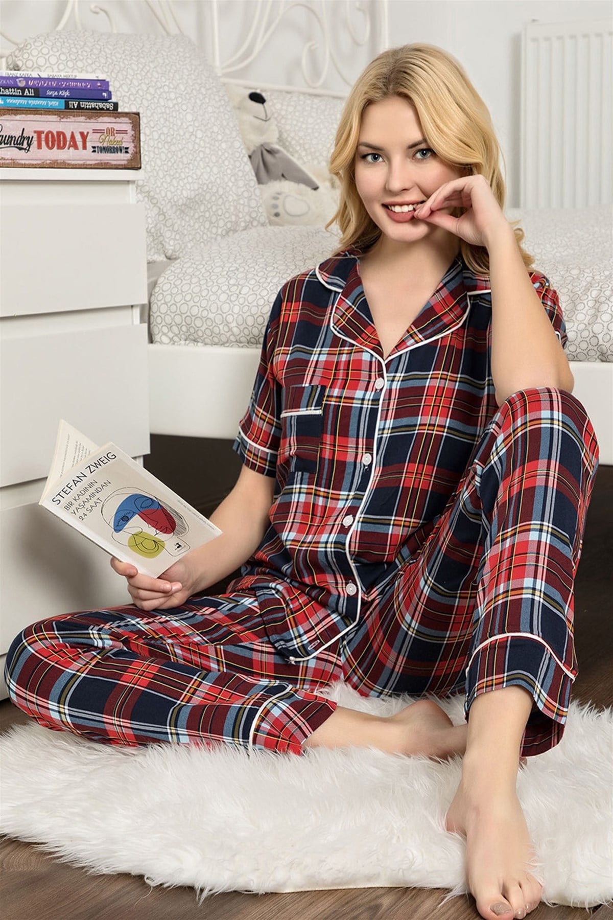Polat Yıldız 60306 Kısa Kol Önden Düğmeli Lohusa Pijama