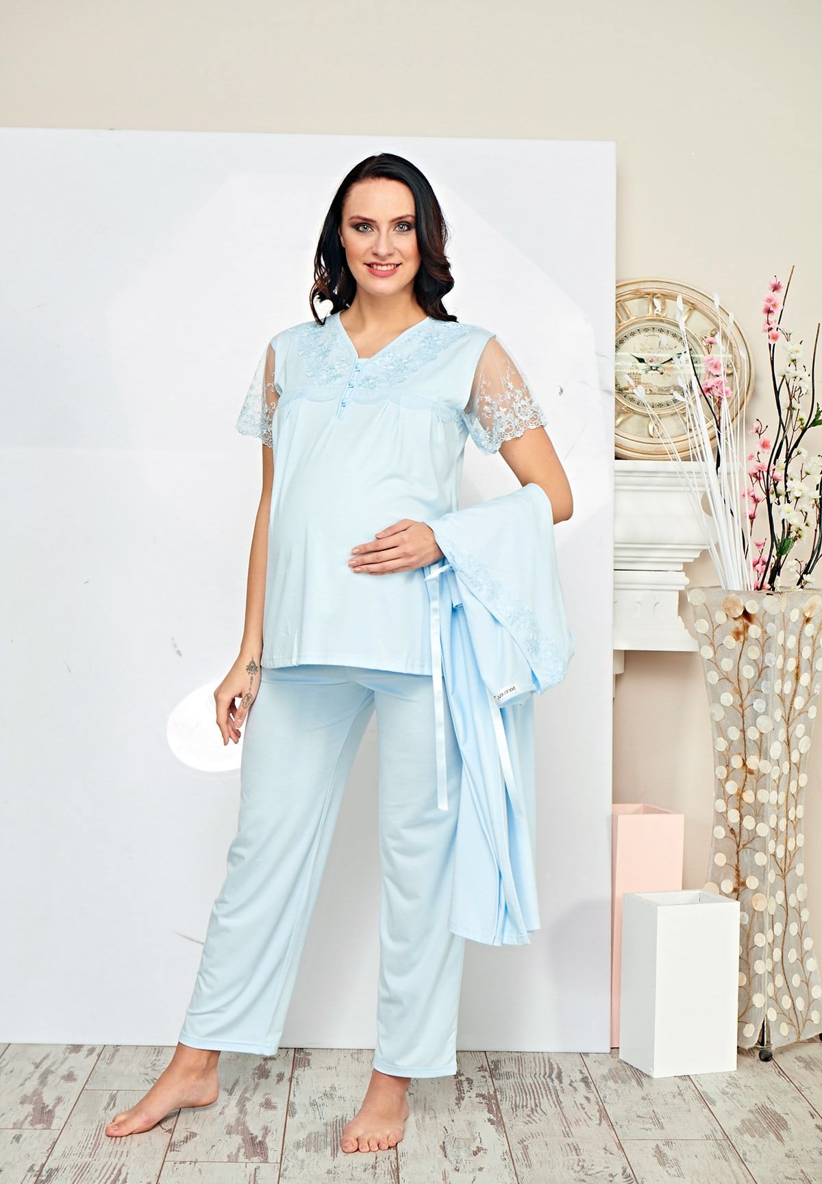 Poleren 5692 Sabahlıklı Lohusa Pijama Takımı