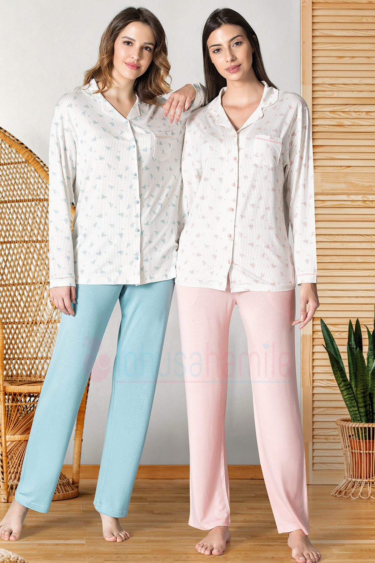 Poleren 6380 Önden Düğmeli Lohusa Pijama Takımı