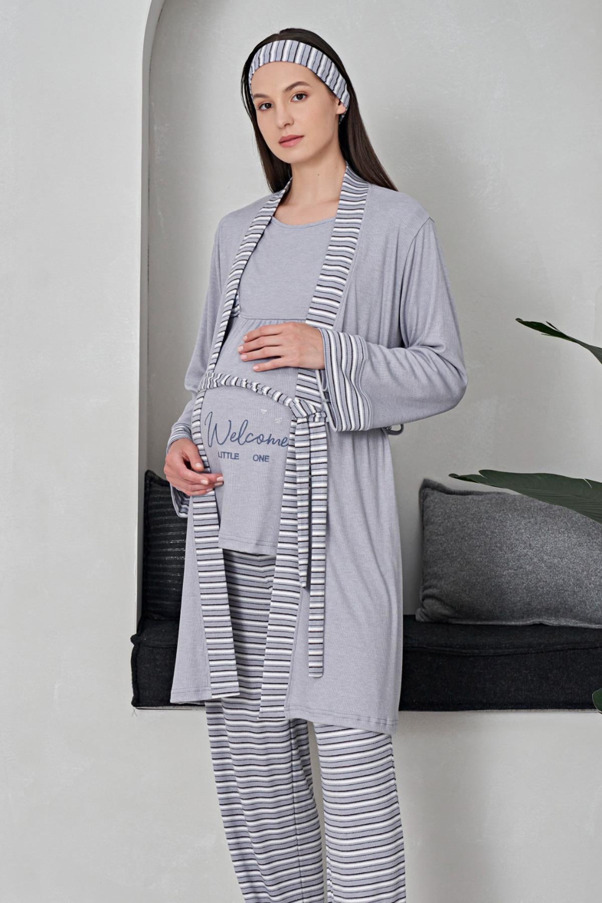 Poleren 8161 Lila Sabahlıklı Lohusa Pijama Takımı