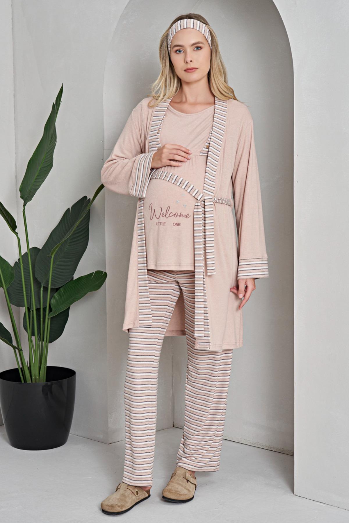 Poleren 8161 Somon Sabahlıklı Lohusa Pijama Takımı