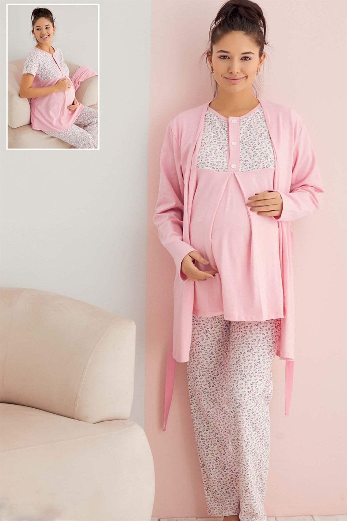 Polkan 13135 Mom Sabahlıklı Lohusa Pijama Takımı