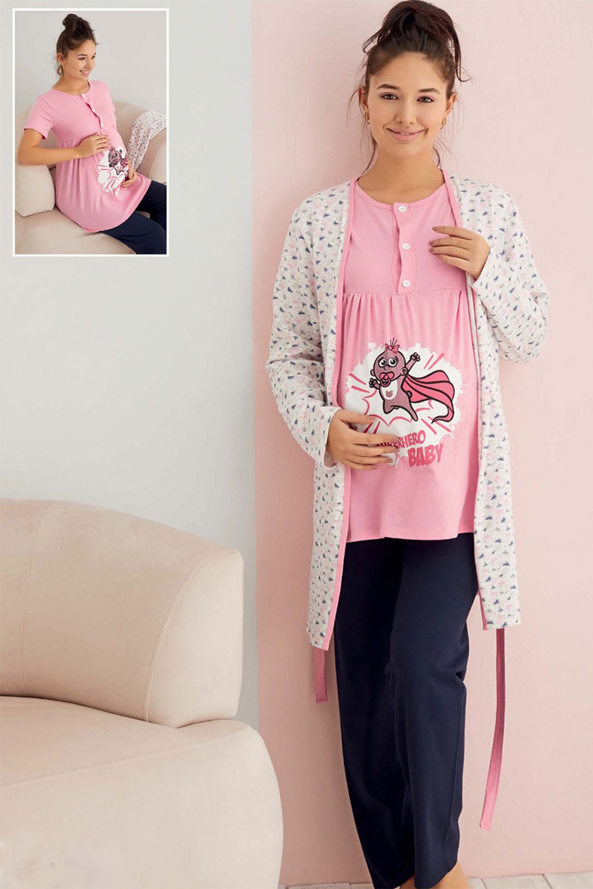 Polkan 13136 Mom Sabahlıklı Lohusa Pijama Takımı