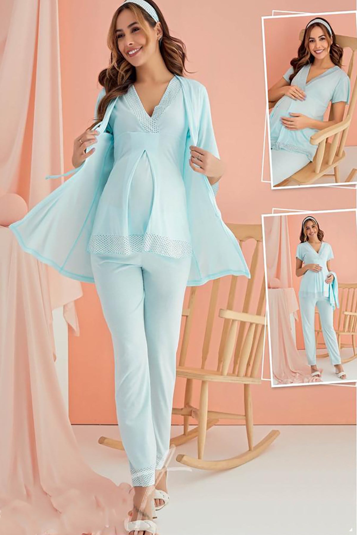 Polkan 36007  Mom Sabahlıklı Lohusa Pijama Takımı