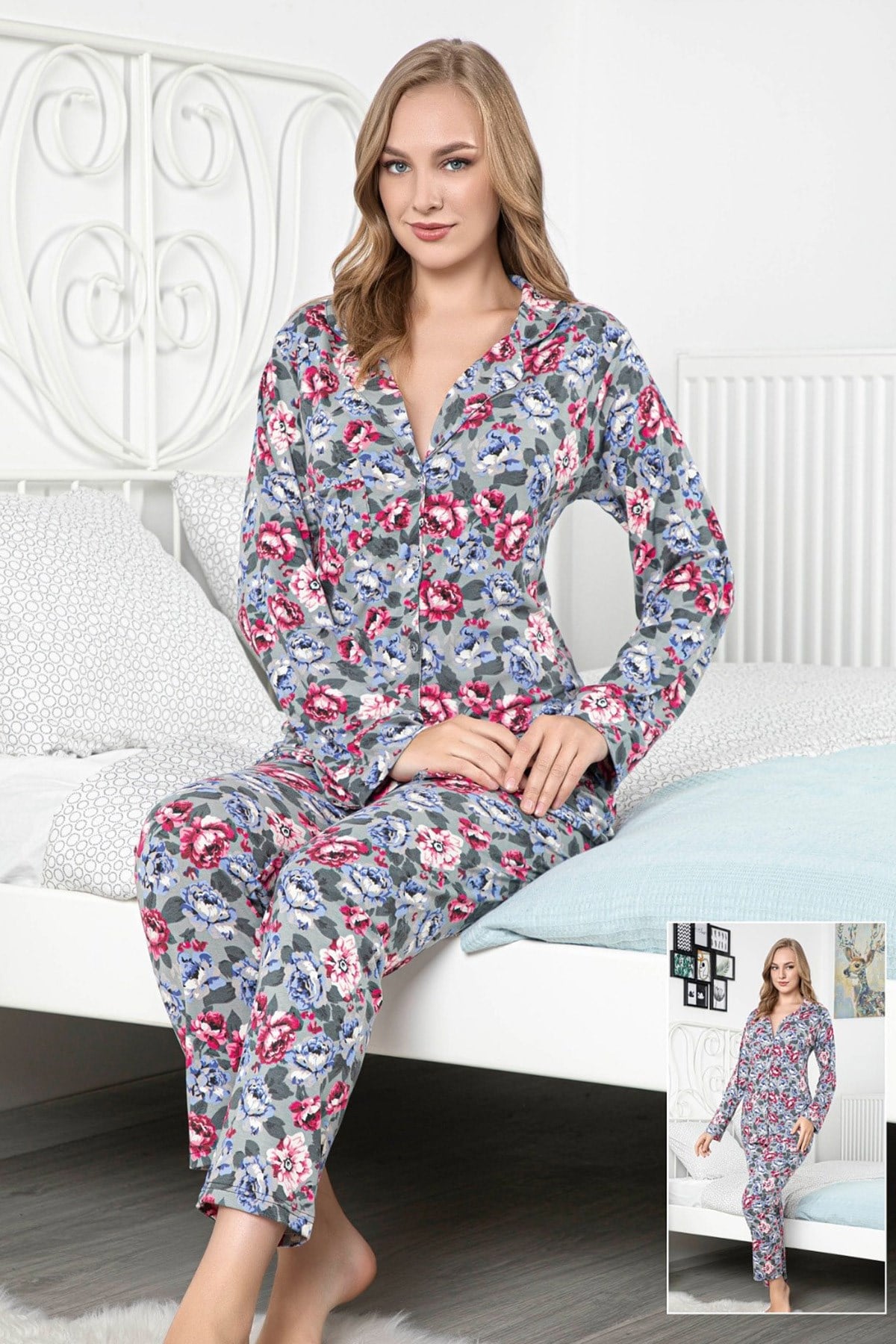 Proppy 2621 Likralı Önden Düğmeli Lohusa Pijama
