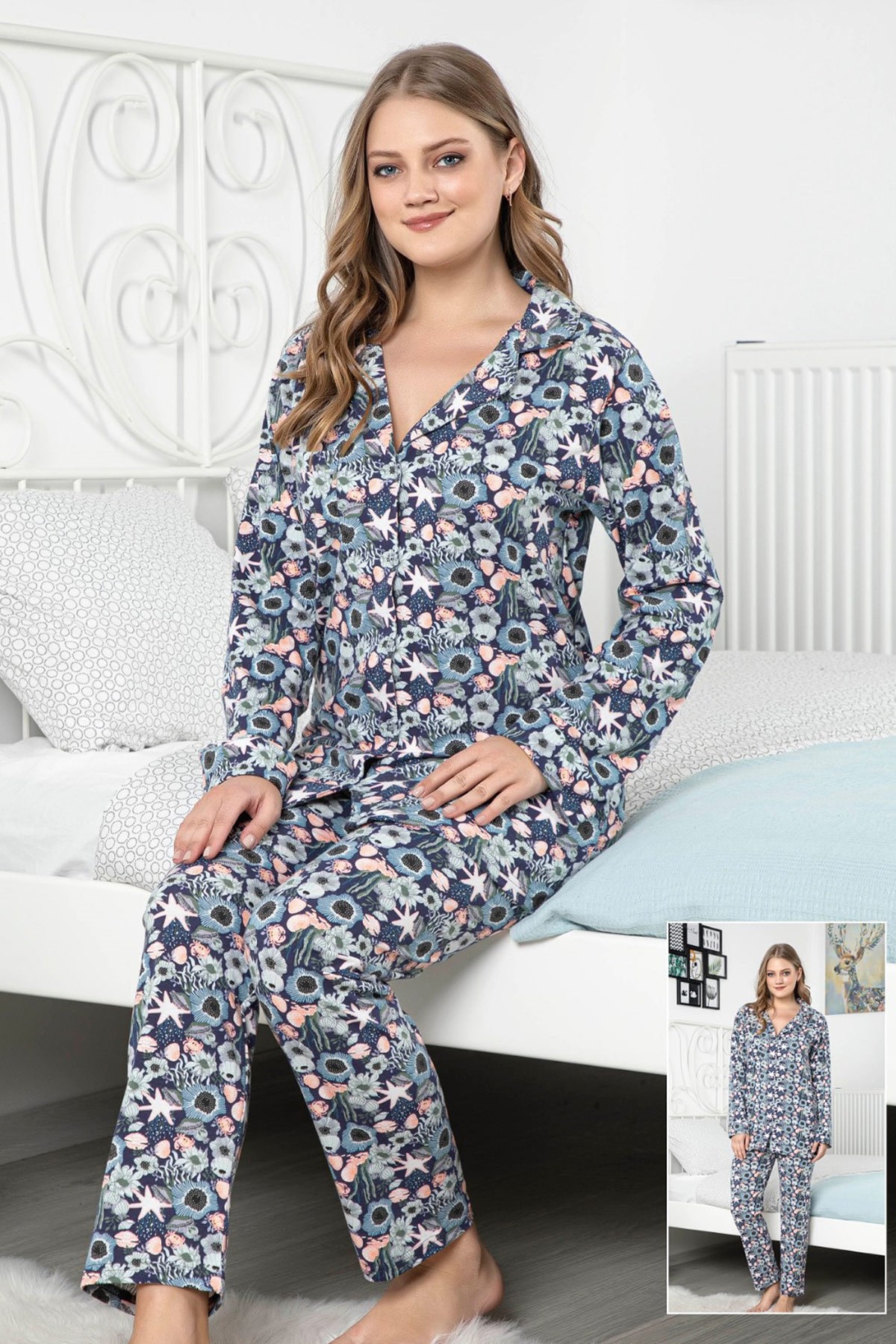 Proppy 2622 Likralı Önden Düğmeli Lohusa Pijama