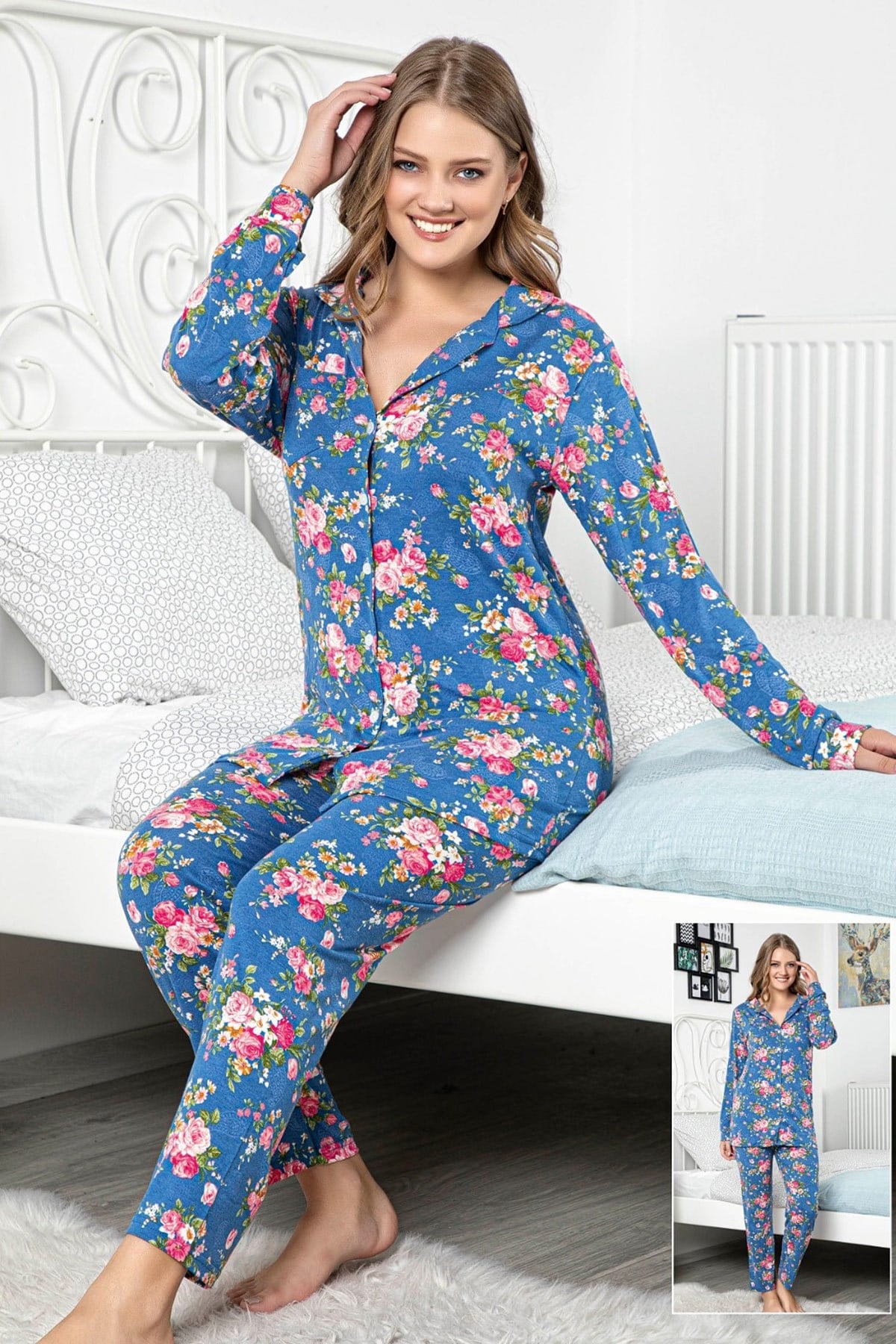 Proppy 2624 Likralı Önden Düğmeli Lohusa Pijama