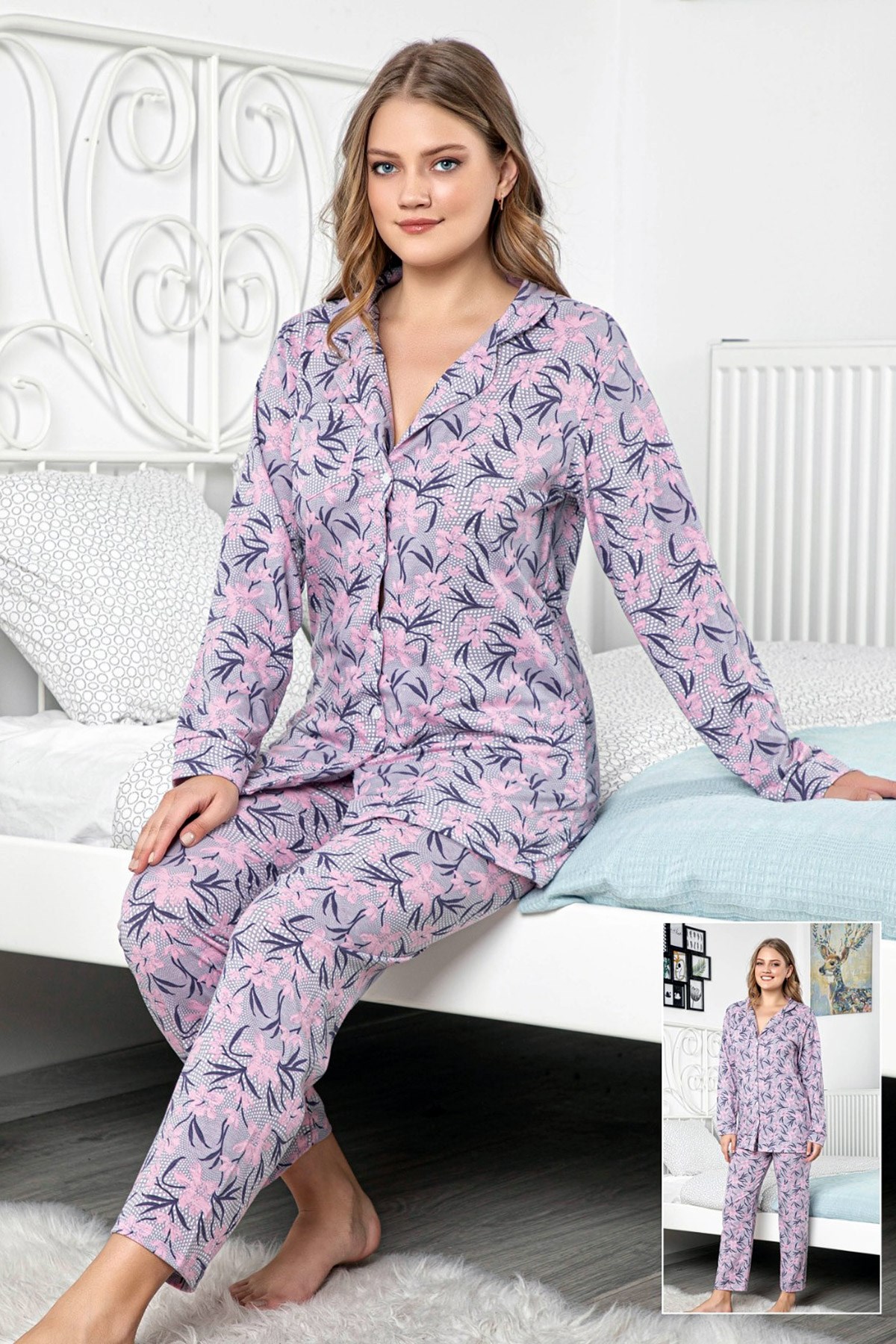 Proppy 2626 Likralı Önden Düğmeli Lohusa Pijama