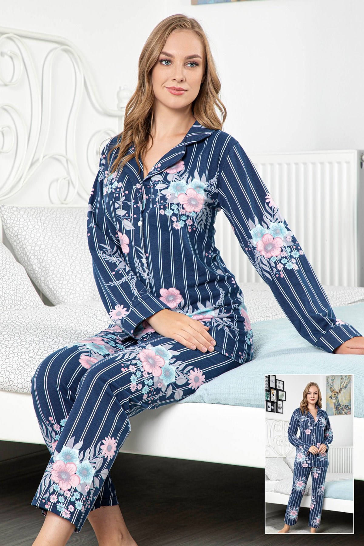 Proppy 2627 Likralı Önden Düğmeli Lohusa Pijama