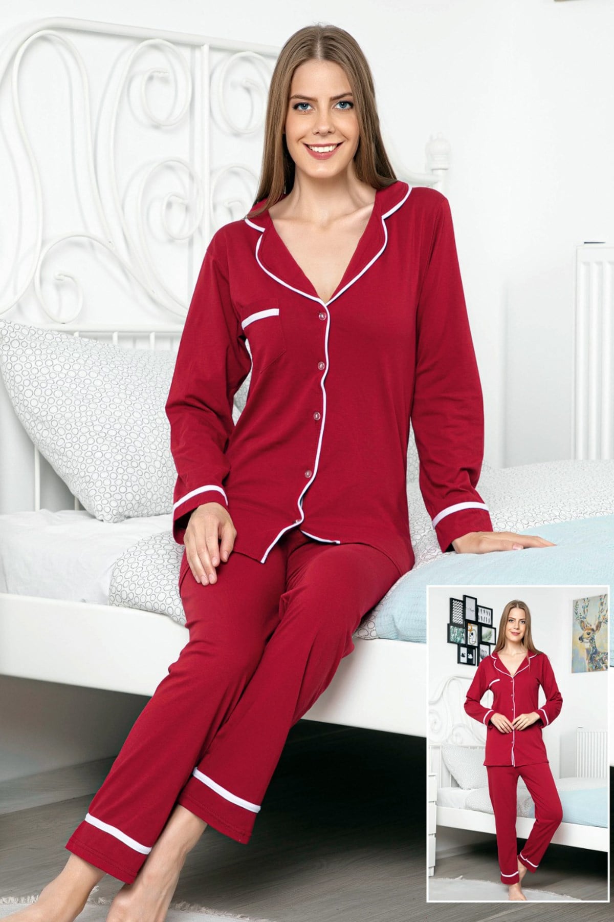 Proppy 2640 Likralı Önden Düğmeli Lohusa Pijama