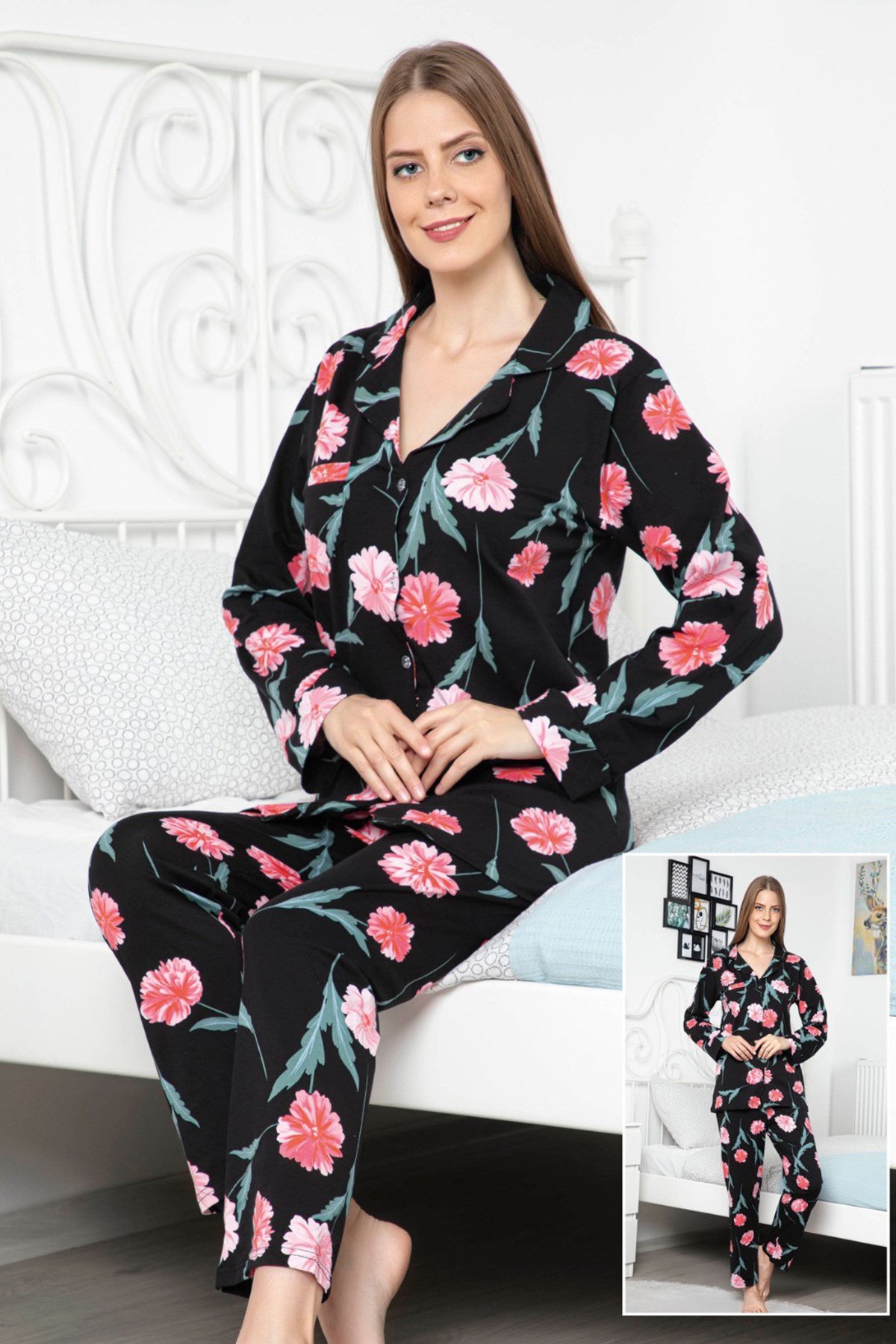 Proppy 2641 Likralı Önden Düğmeli Lohusa Pijama