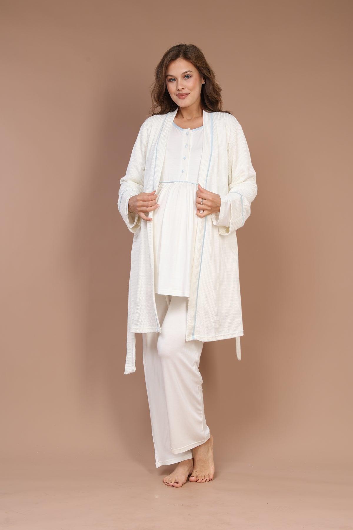 Rimel Life 611 Mavi Biye Sabahlıklı Uzun Kol Lohusa Pijama Takımı