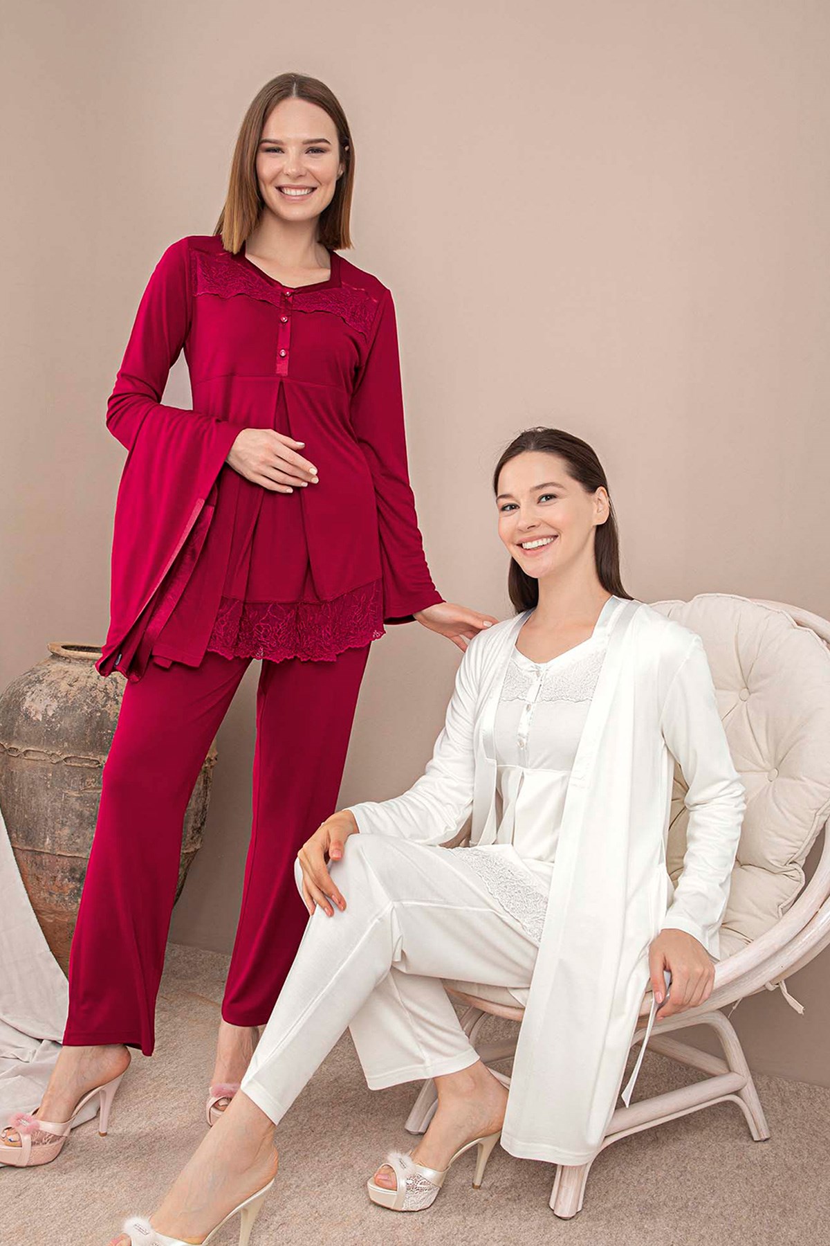 Rozalinda 122 Emzirme Özellikli Sabahlıklı Lohusa Pijama Takımı