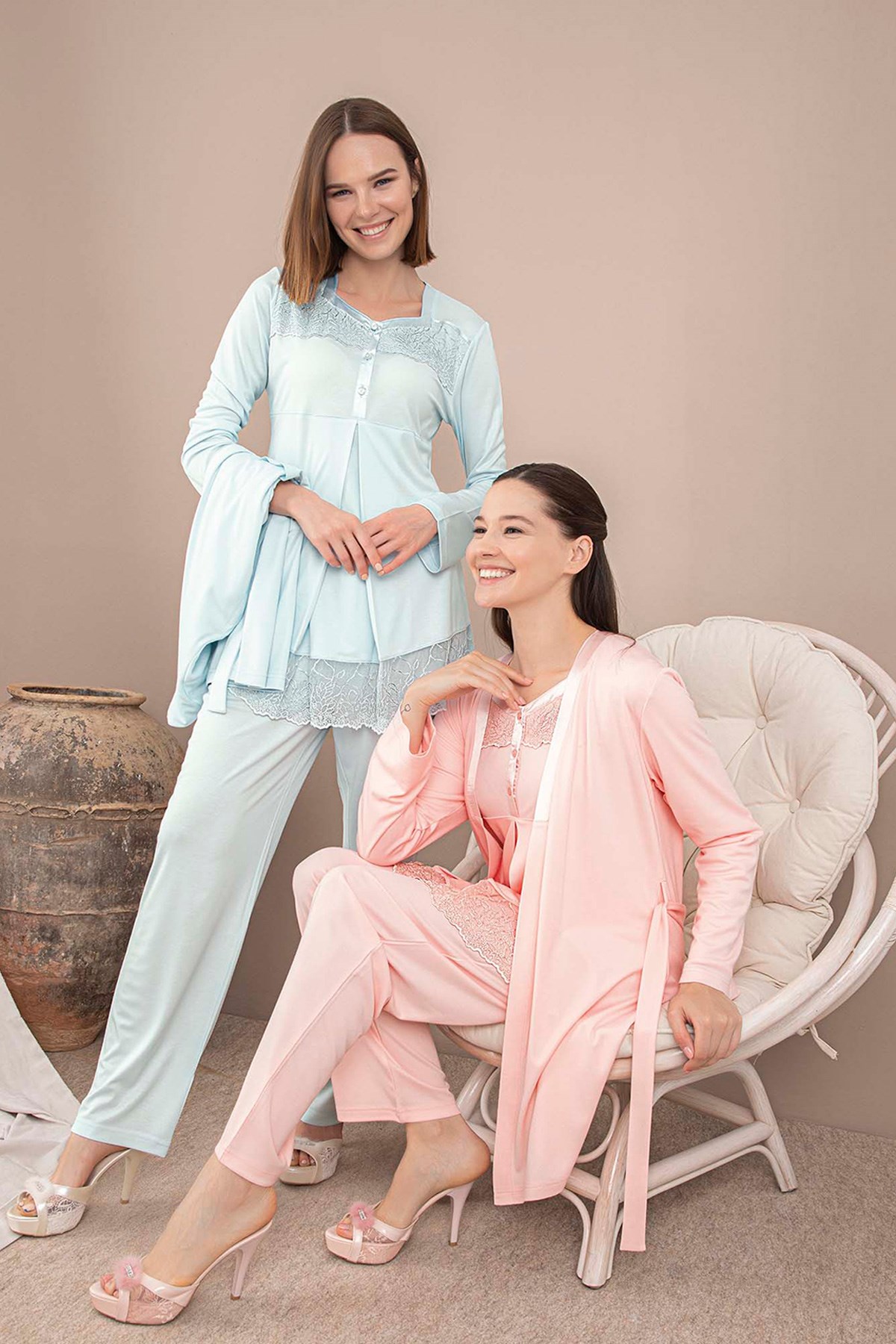 Rozalinda 122 Latent Emzirme Özellikli Sabahlıklı Lohusa Pijama Takımı