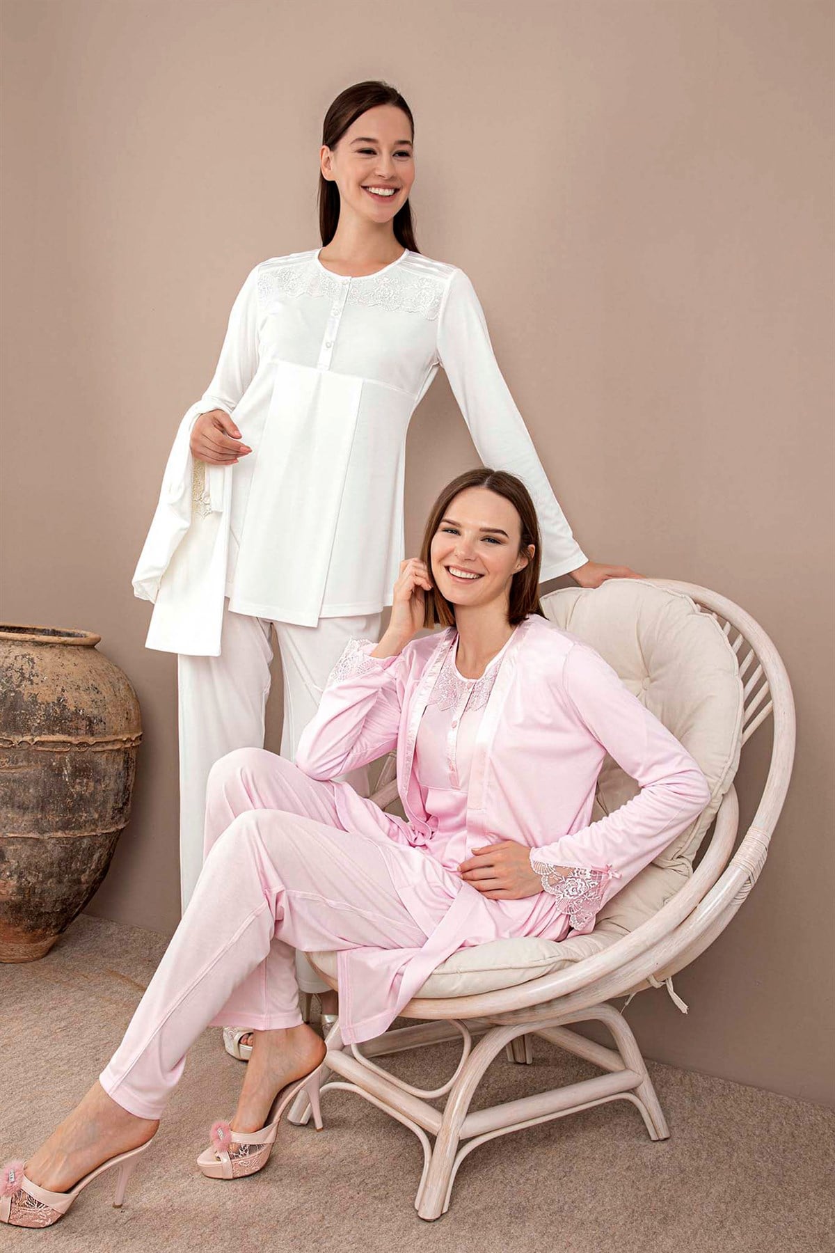 Rozalinda 123 Emzirme Özellikli Sabahlıklı Lohusa Pijama Takımı