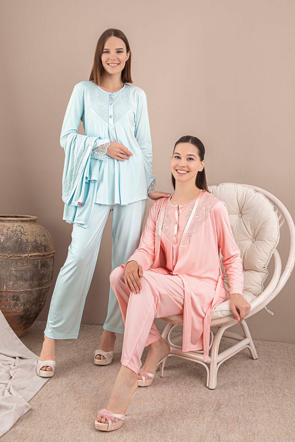 Rozalinda 124 Emzirme Özellikli Sabahlıklı Lohusa Pijama Takımı