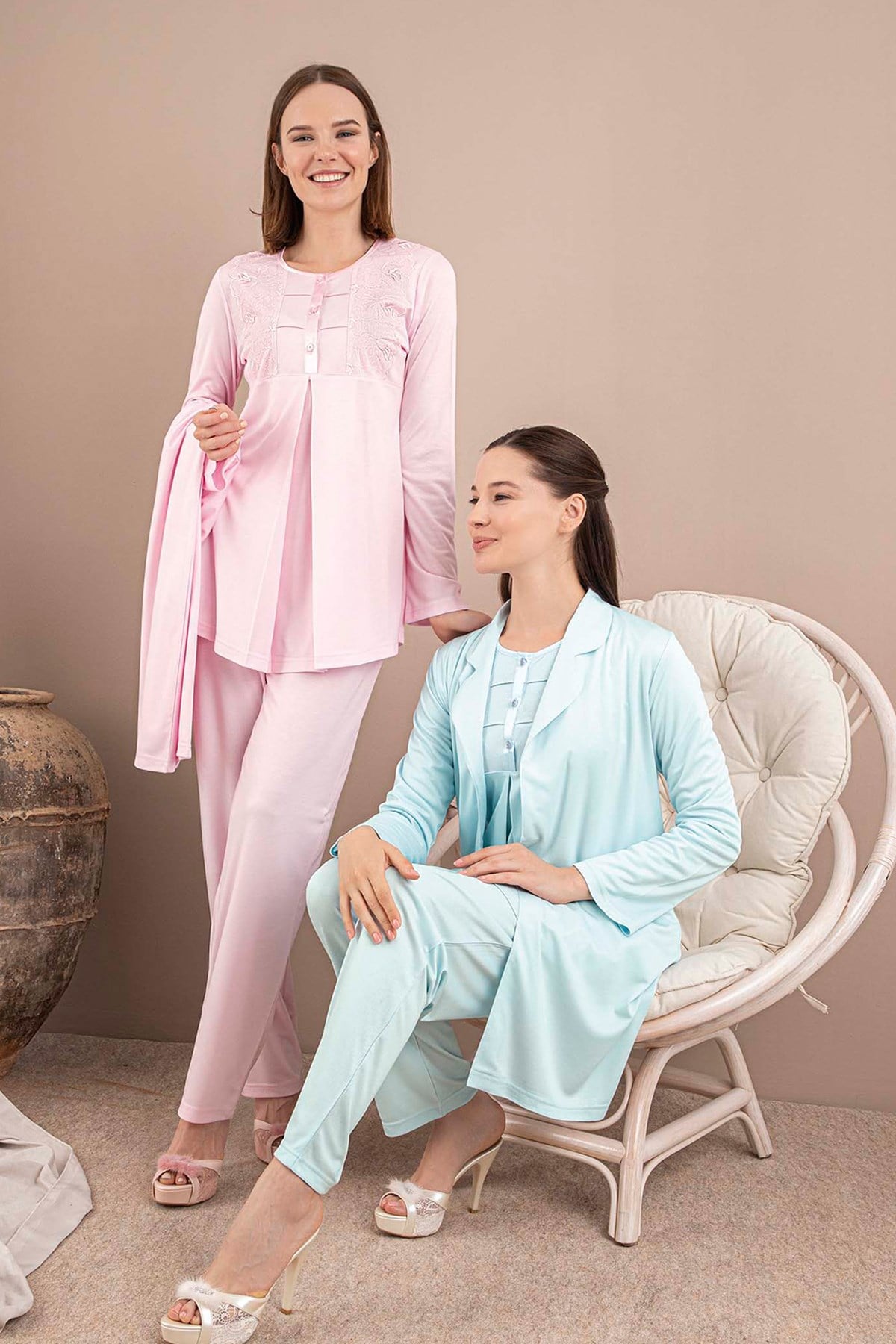 Rozalinda 126 Emzirme Özellikli Sabahlıklı Lohusa Pijama Takımı