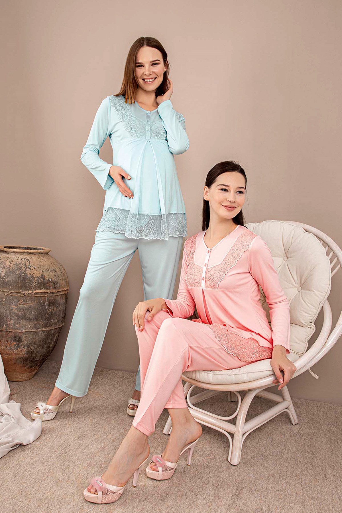 Rozalinda 127 Dantel Detaylı Lohusa Pijama Takımı