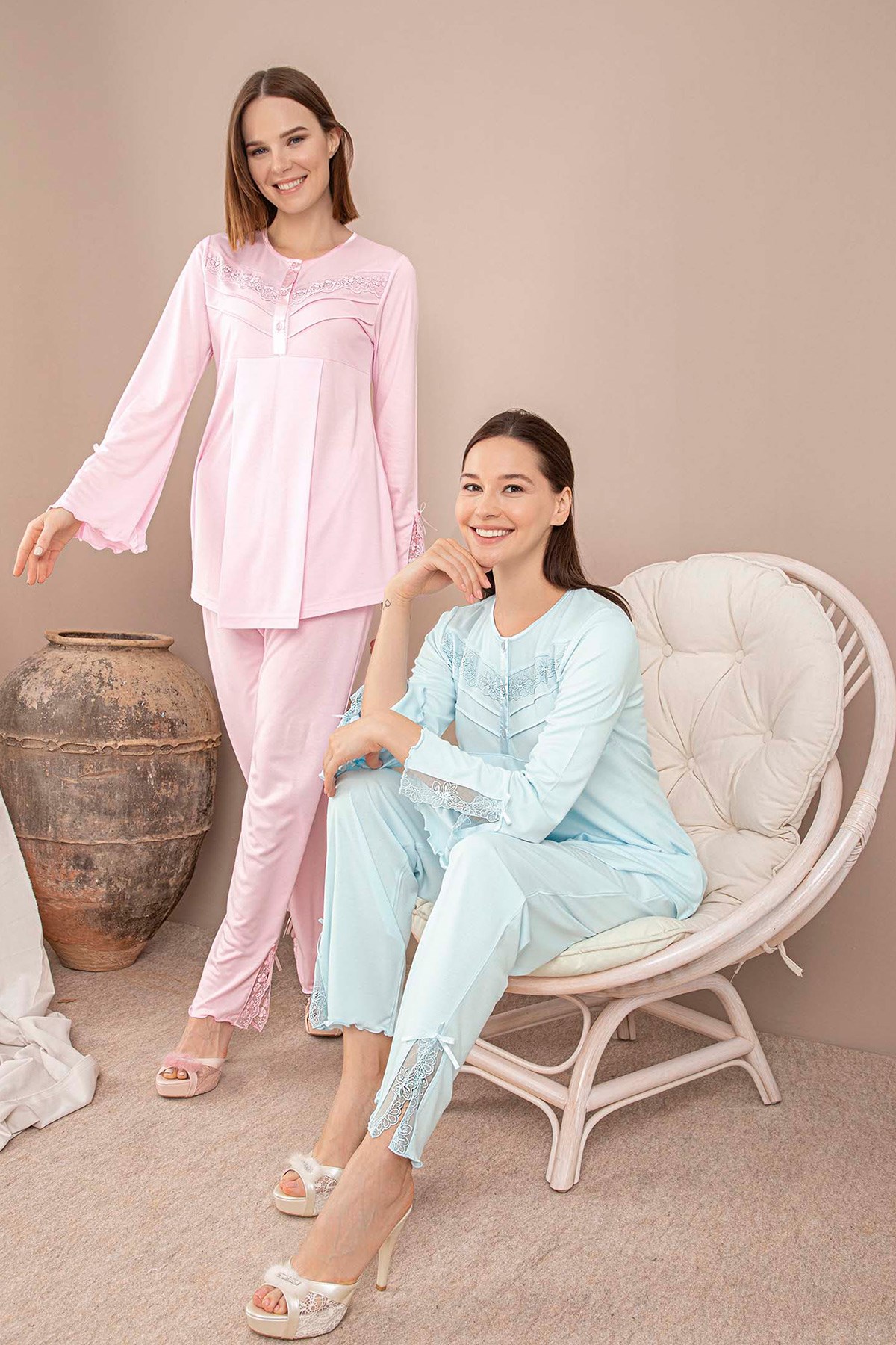 Rozalinda 128 Dantel Detaylı Lohusa Pijama Takımı